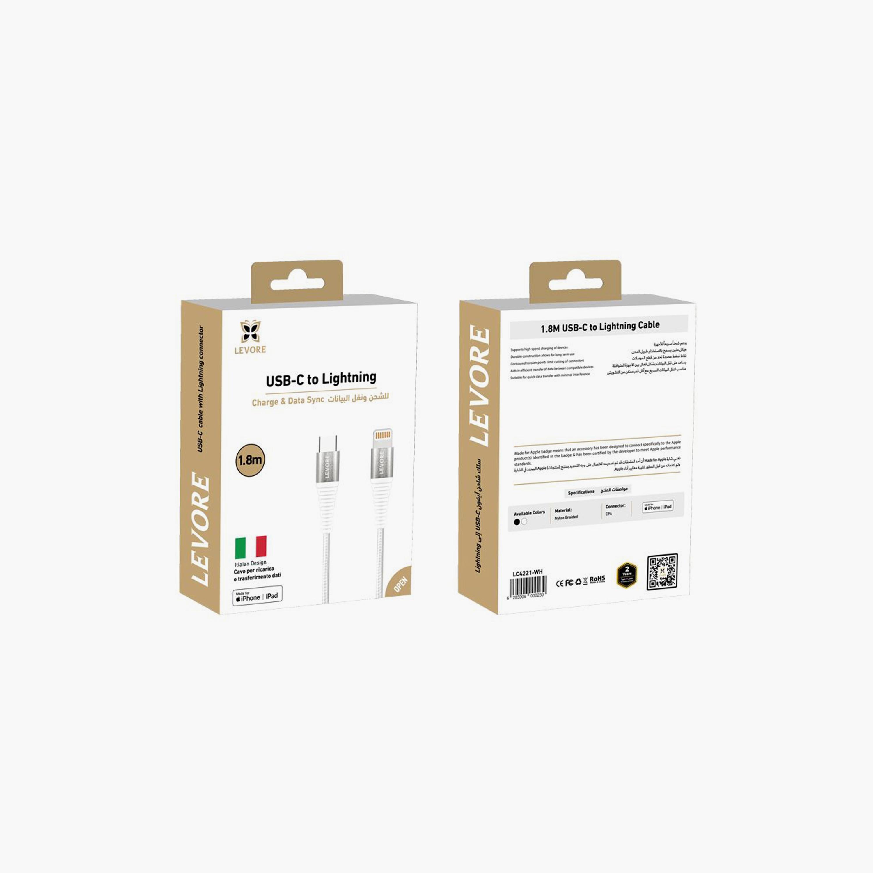 Levore USB-C to Lightning Nylon Cable MFI Certified 1.8M - White | LC4221-WH-electronics-portabledevices-image-2