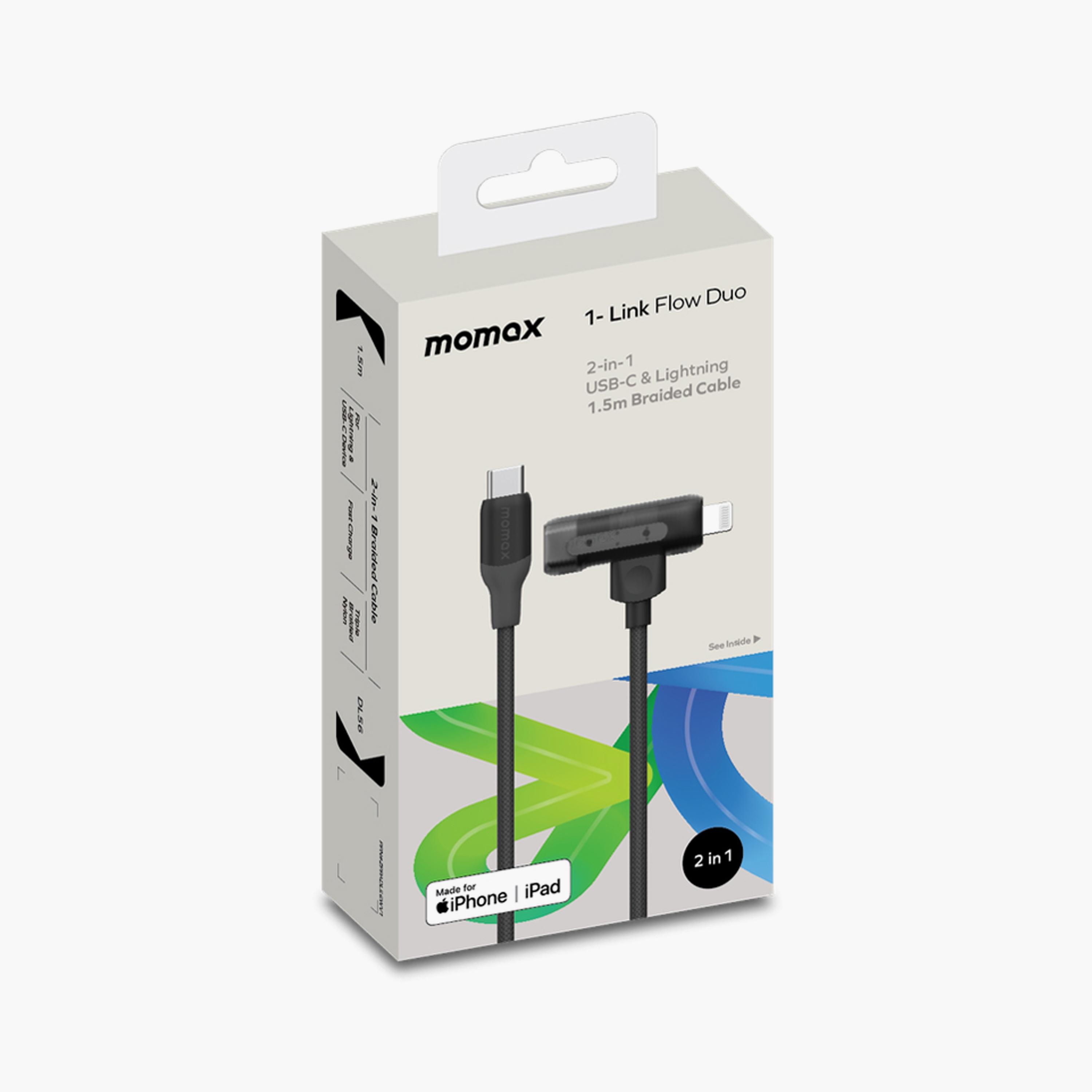 Momax 1-Link Flow Duo 2in1 USB-C To USB-C and Lightning Braided Cable 1.5m - Black | DL56D-electronics-portabledevices-image-4