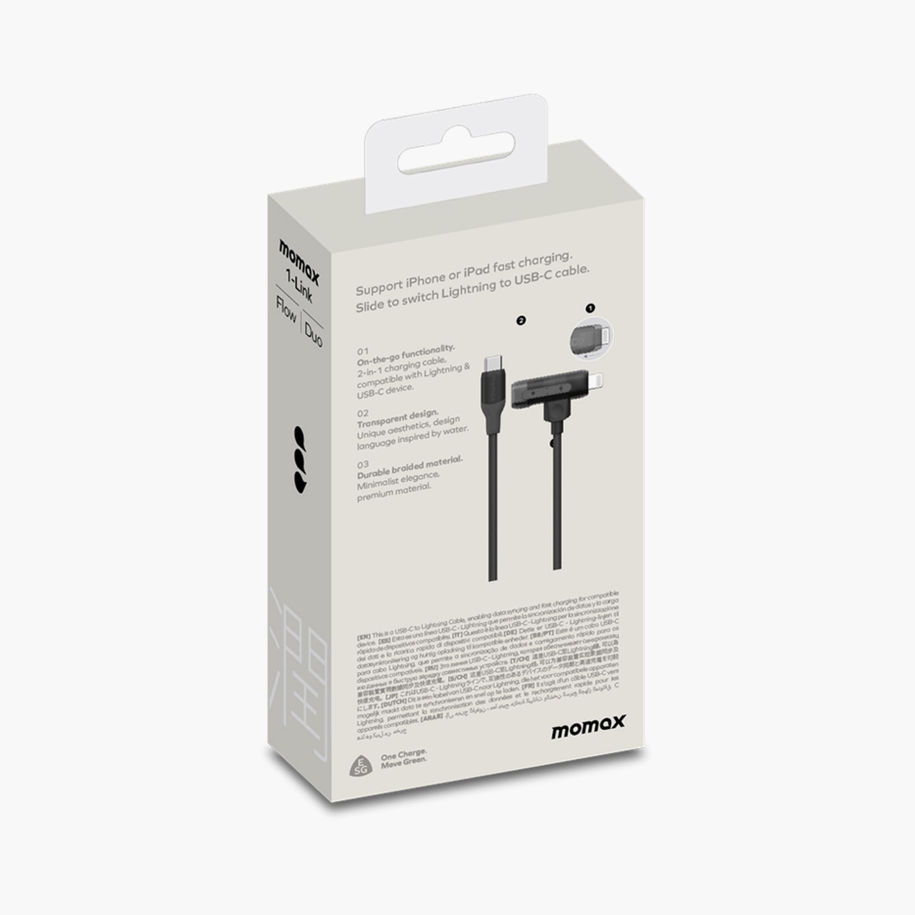 Momax 1-Link Flow Duo 2in1 USB-C To USB-C and Lightning Braided Cable 1.5m - Black | DL56D-electronics-portabledevices-image-5