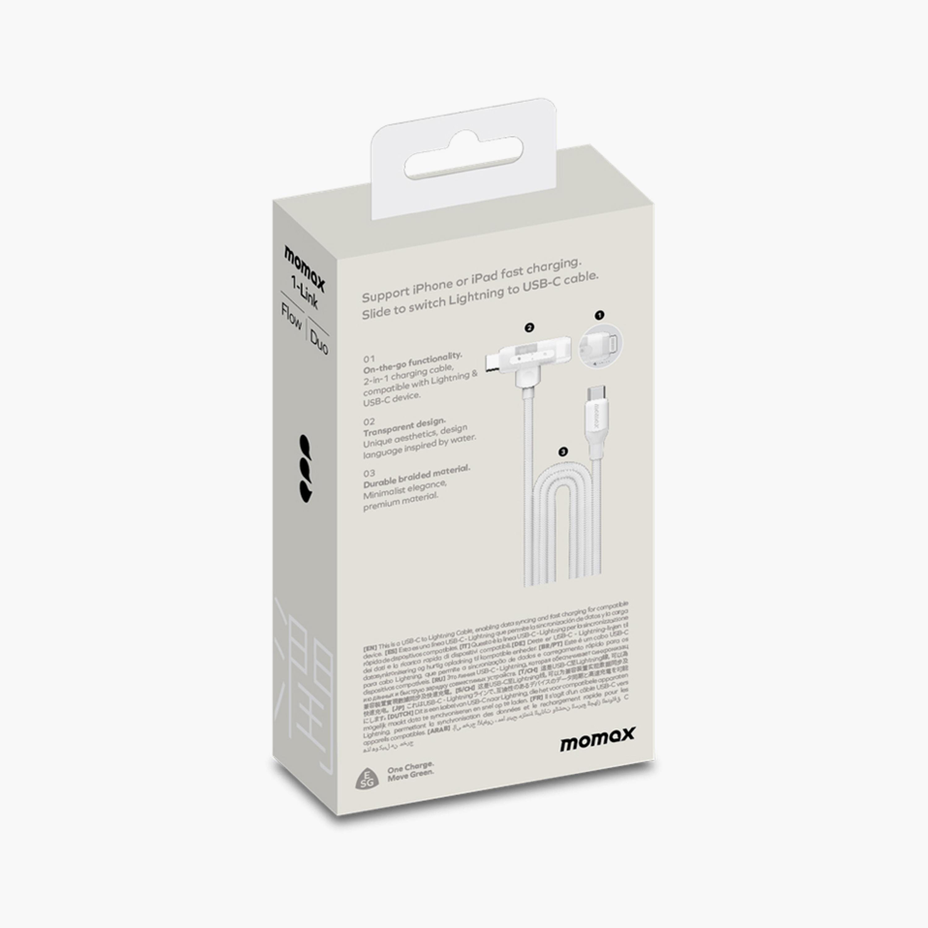 Momax 1-Link Flow Duo 2in1 USB-C To USB-C and Lightning Braided Cable 1.5m - White | DL56W-electronics-portabledevices-image-5