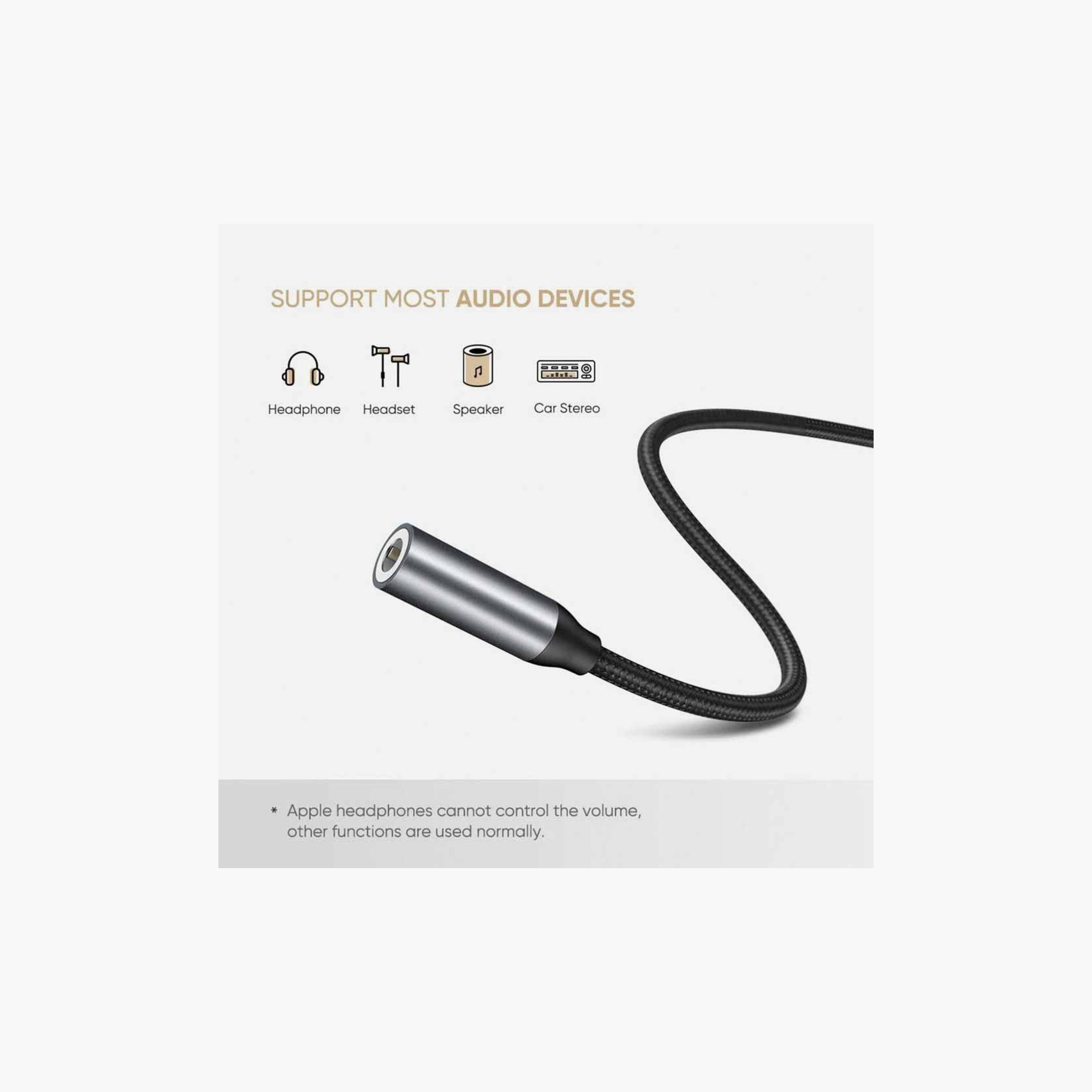 UGREEN Audio Cable USB-C To AUX 3.5mm Aluminum Shell 10cm - Black | 30632-electronics-portabledevices-image-3