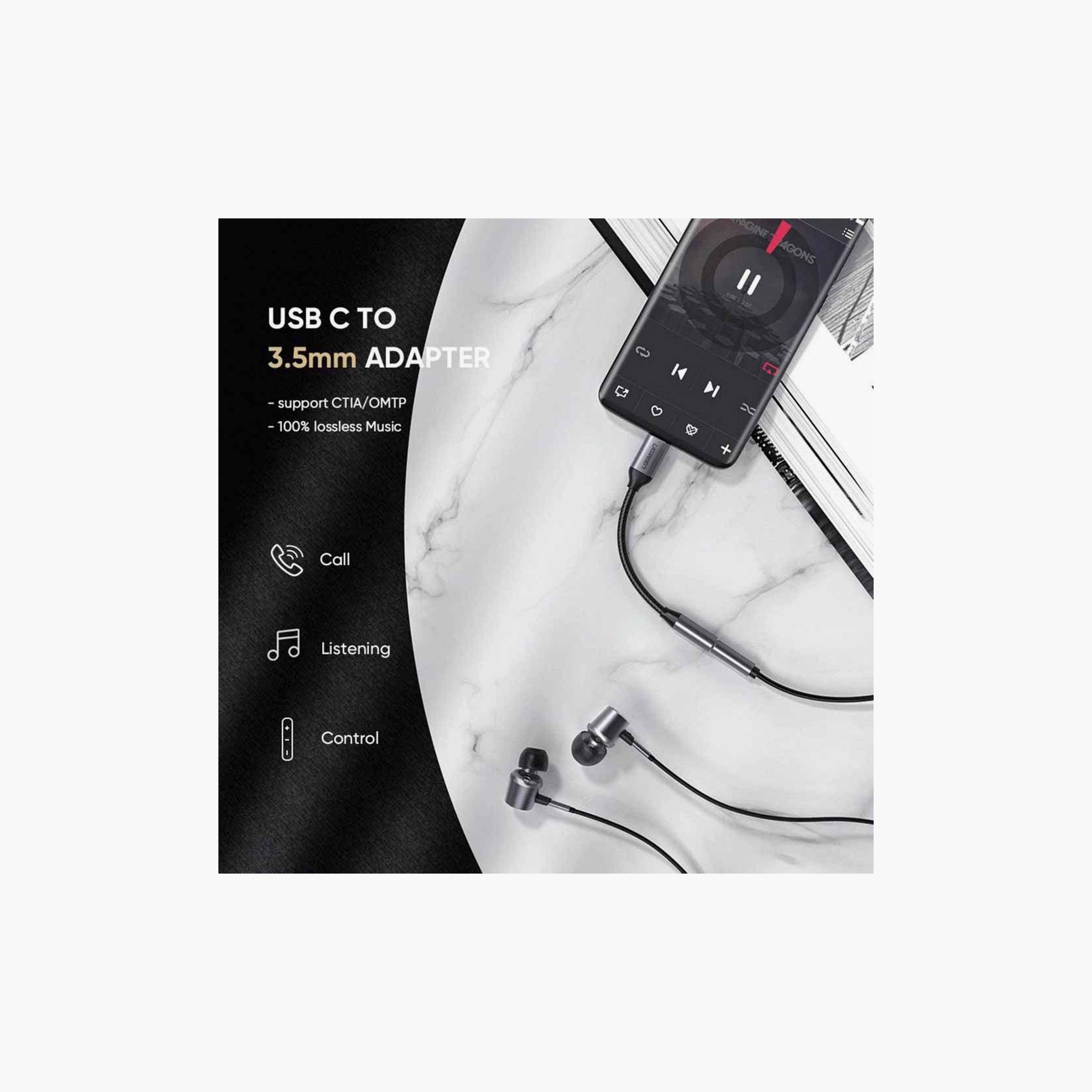 UGREEN Audio Cable USB-C To AUX 3.5mm Aluminum Shell 10cm - Black | 30632-electronics-portabledevices-image-4