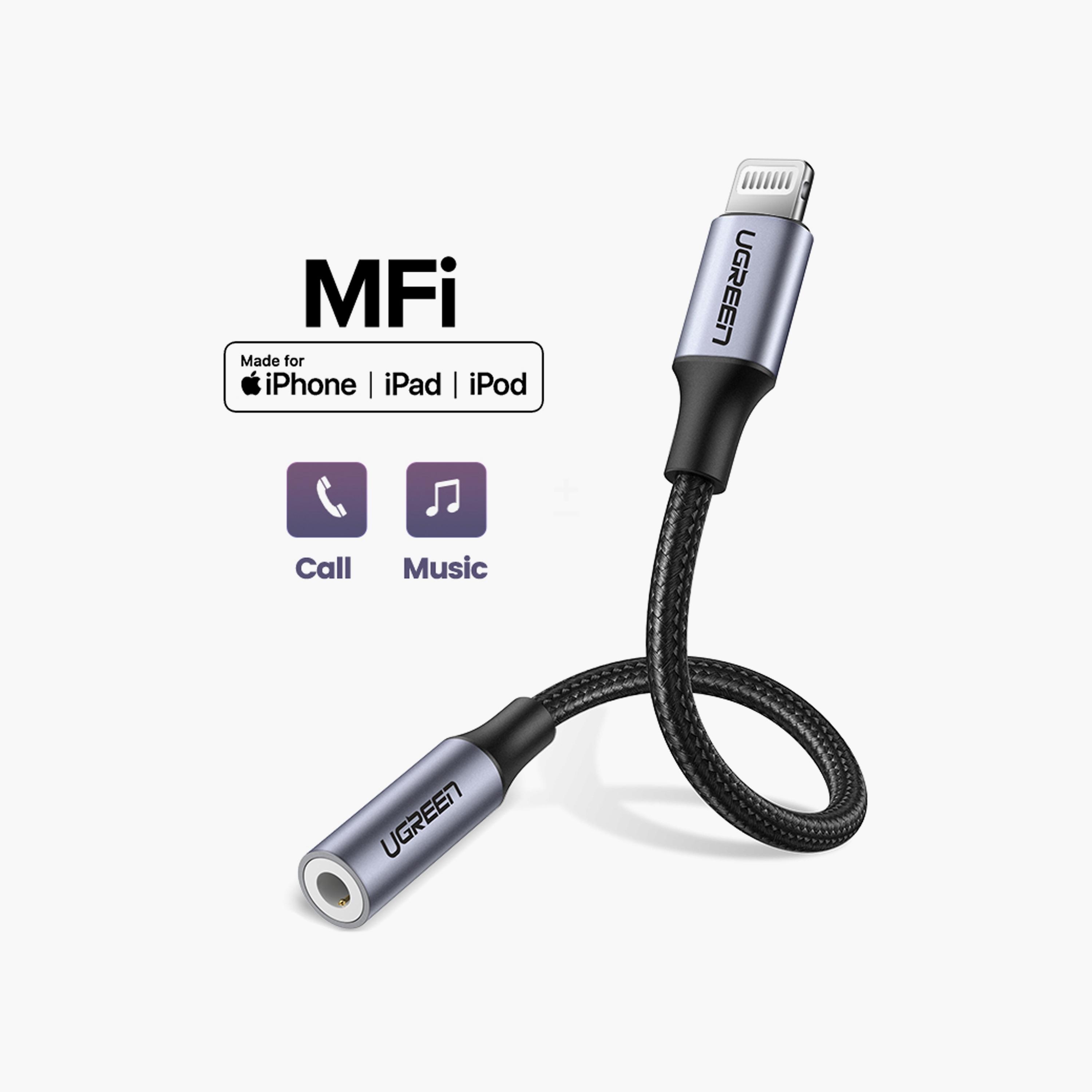 UGREEN Lightning Connector Jack 3.0 Cable Aluminum Shell Braided 10cm - Black | 30756-electronics-portabledevices-image-3