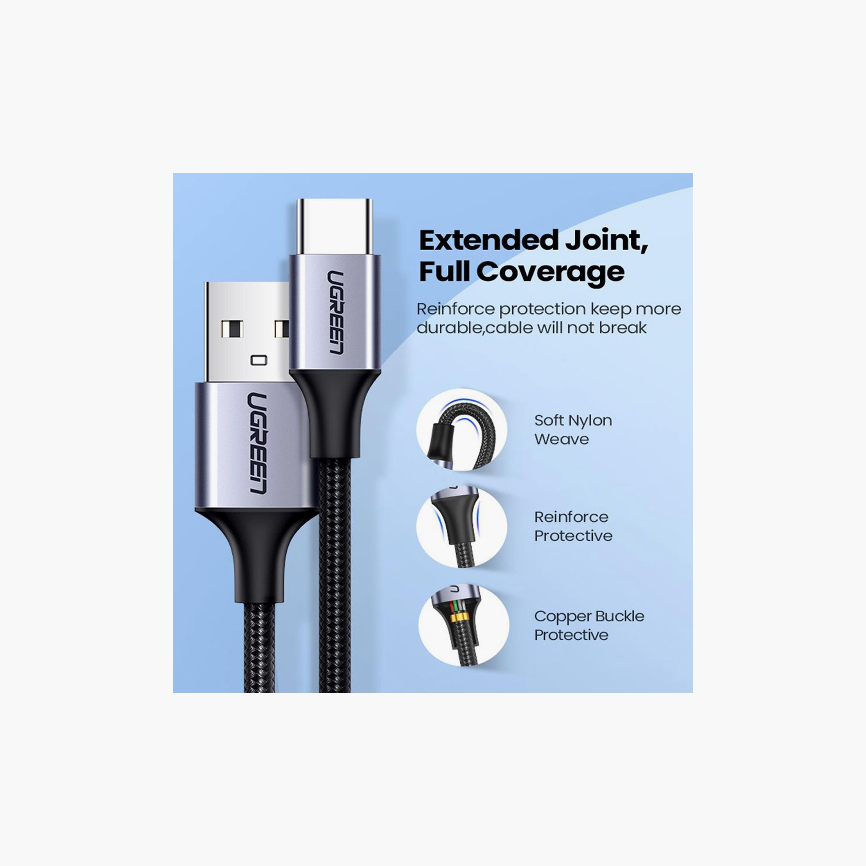 UGREEN USB-A 2.0 to USB-C Cable Nickel Plating Aluminum Braid 2m - Black | 60128-electronics-portabledevices-image-5