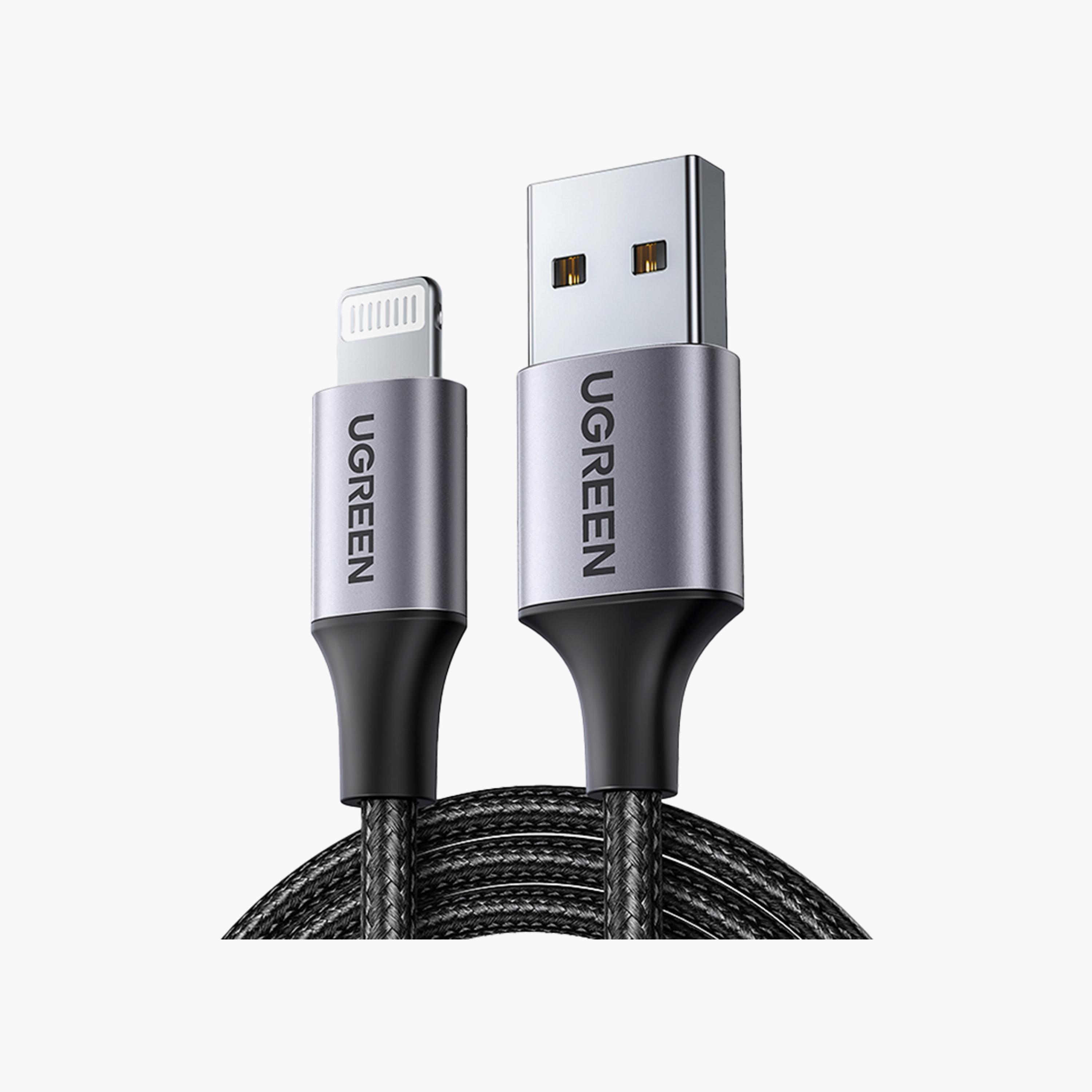 UGREEN Aluminum Braided Charging and Sync Data Cable USB to Lightning 1m - Black | 60156-electronics-portabledevices-image-1