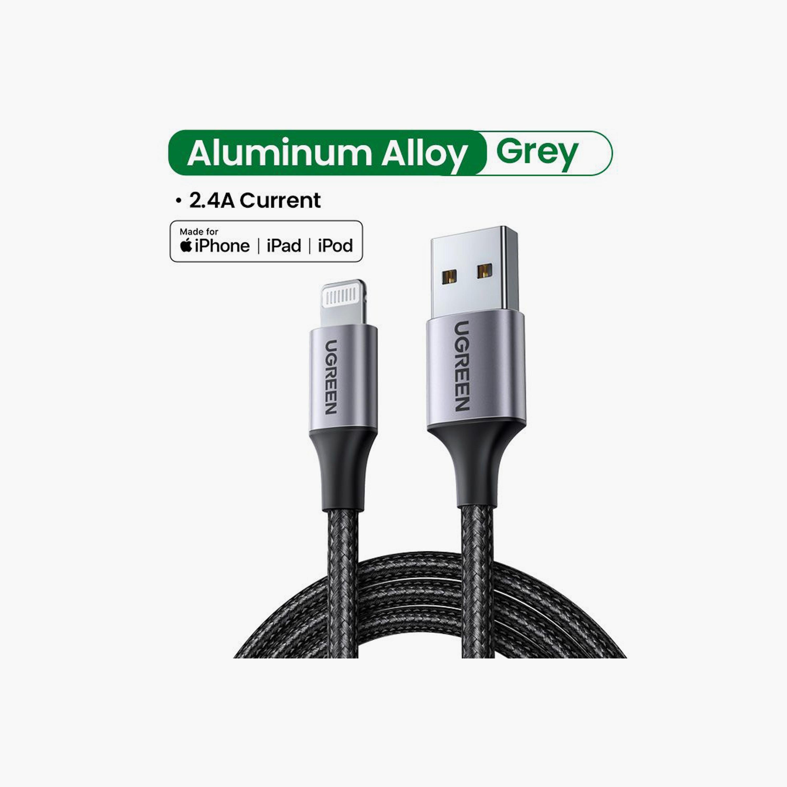 UGREEN Aluminum Braided Charging and Sync Data Cable USB to Lightning 1m - Black | 60156-electronics-portabledevices-image-2