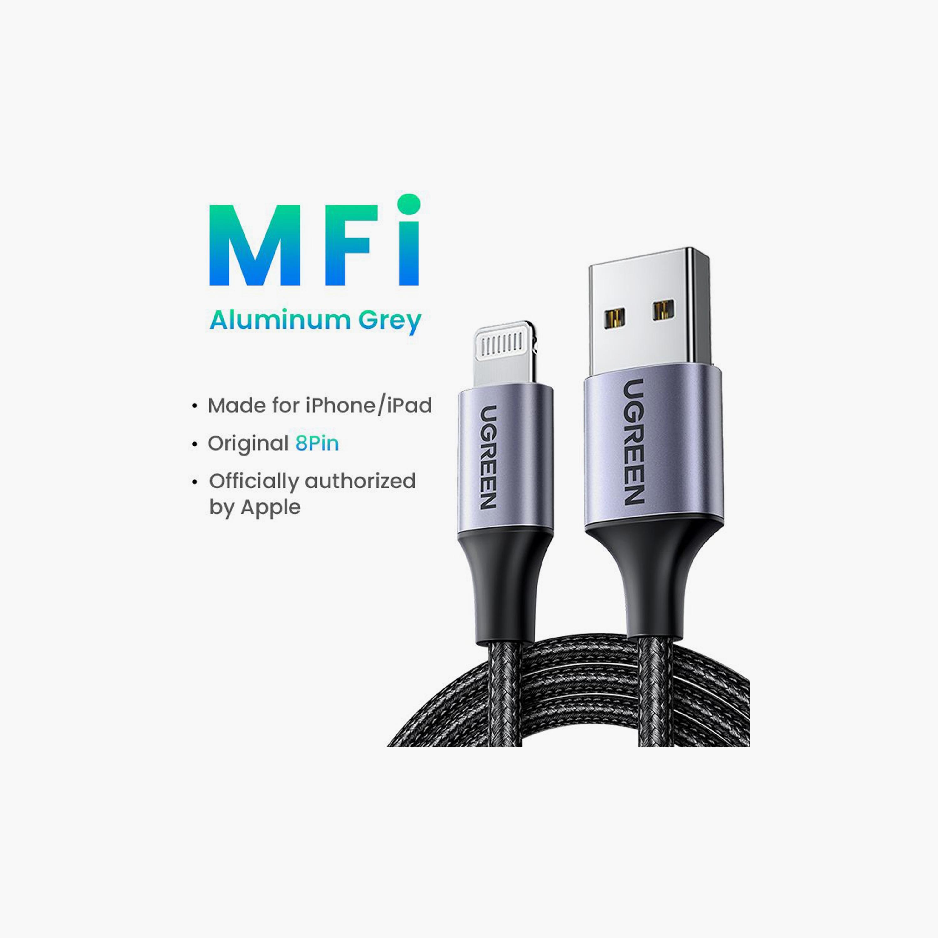 UGREEN Aluminum Braided Charging and Sync Data Cable USB to Lightning 1m - Black | 60156-electronics-portabledevices-image-3