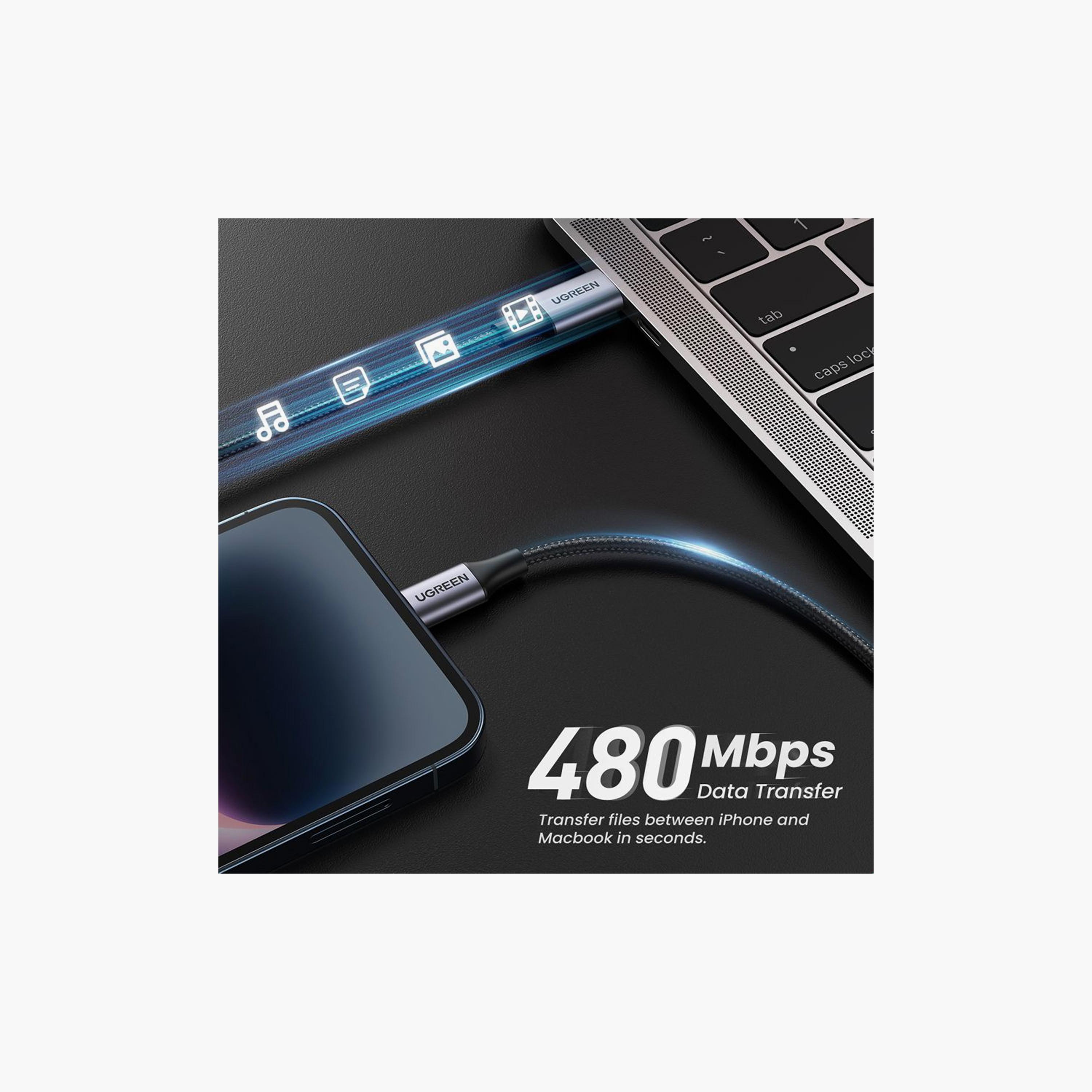 UGREEN Aluminum Braided Charging and Sync Data Cable USB-C to Lightning 1m - Black | 60759-electronics-portabledevices-image-3