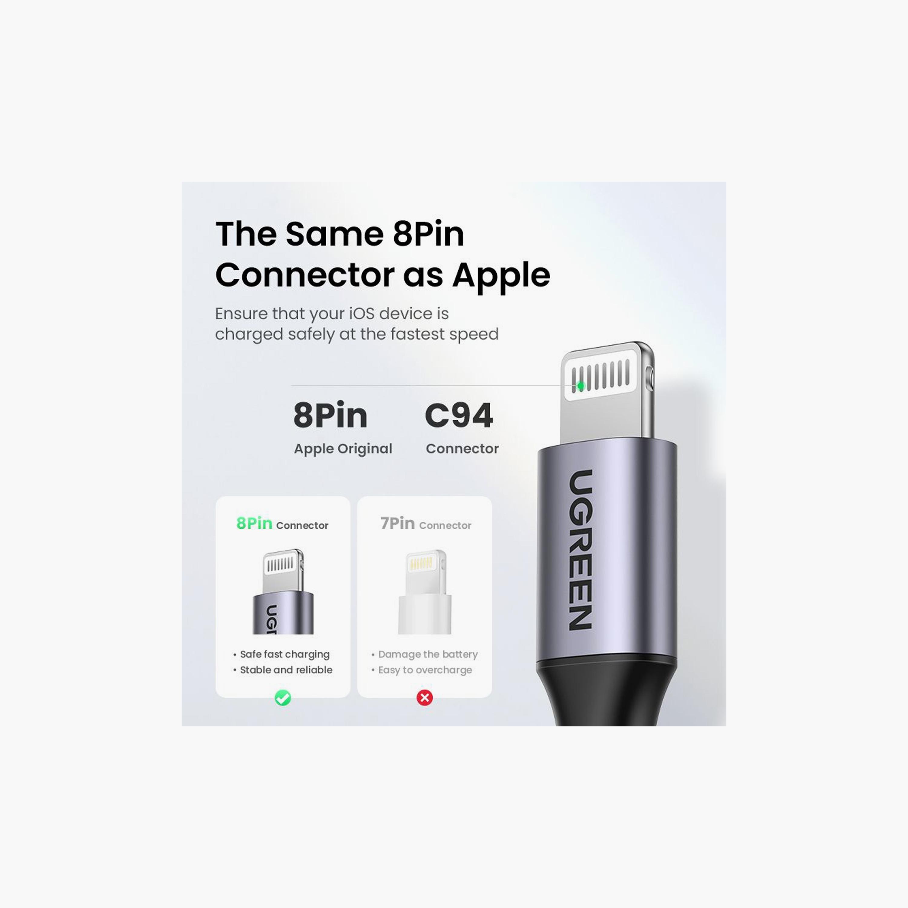 UGREEN USB-C to Lightning M/M Cable Aluminum Shell Braided 2m - Black | 60761-electronics-portabledevices-image-4