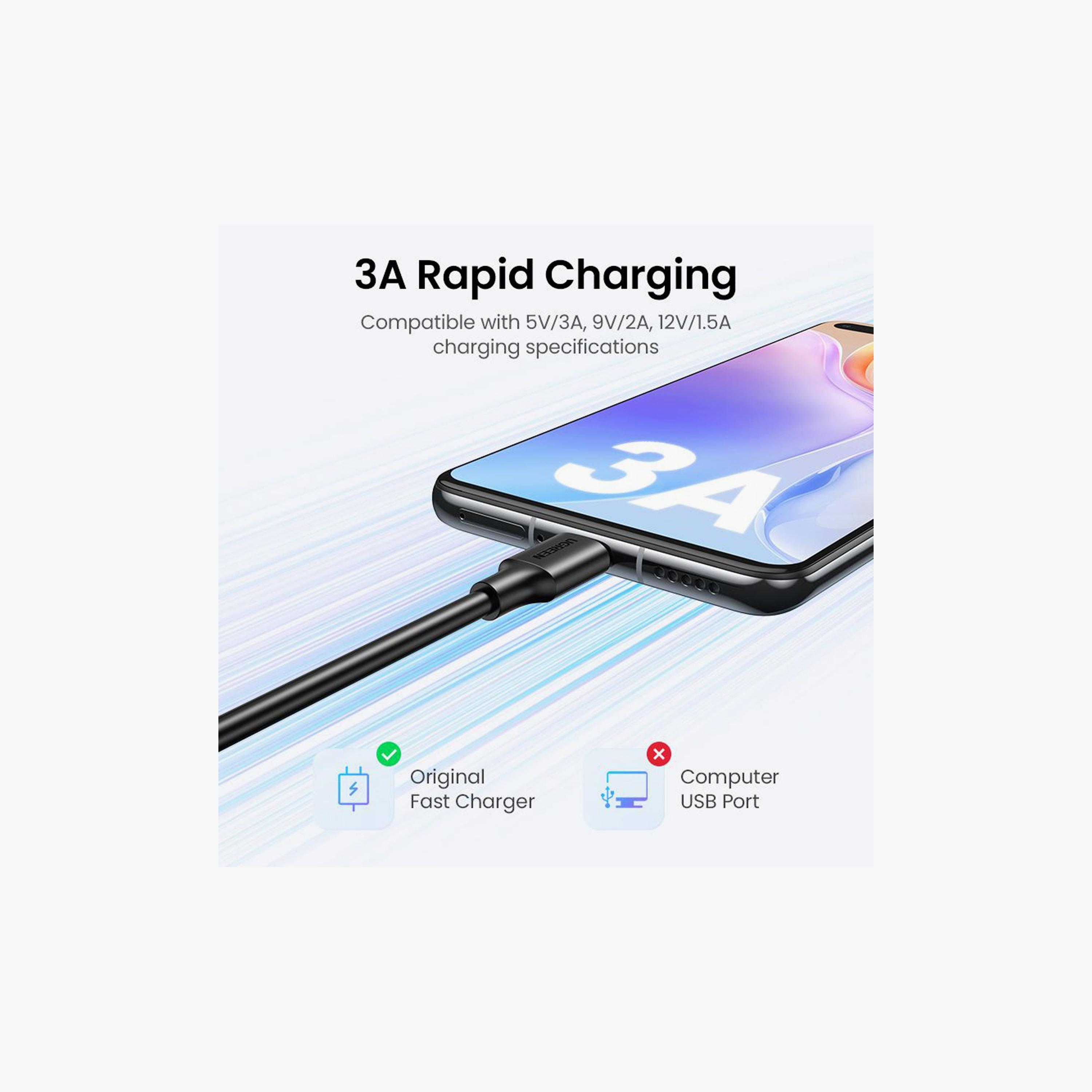 UGREEN USB-A 2.0 Male to USB-C Male Cable with Nickel-Plated Connector 3m - Black | 60826-electronics-portabledevices-image-4