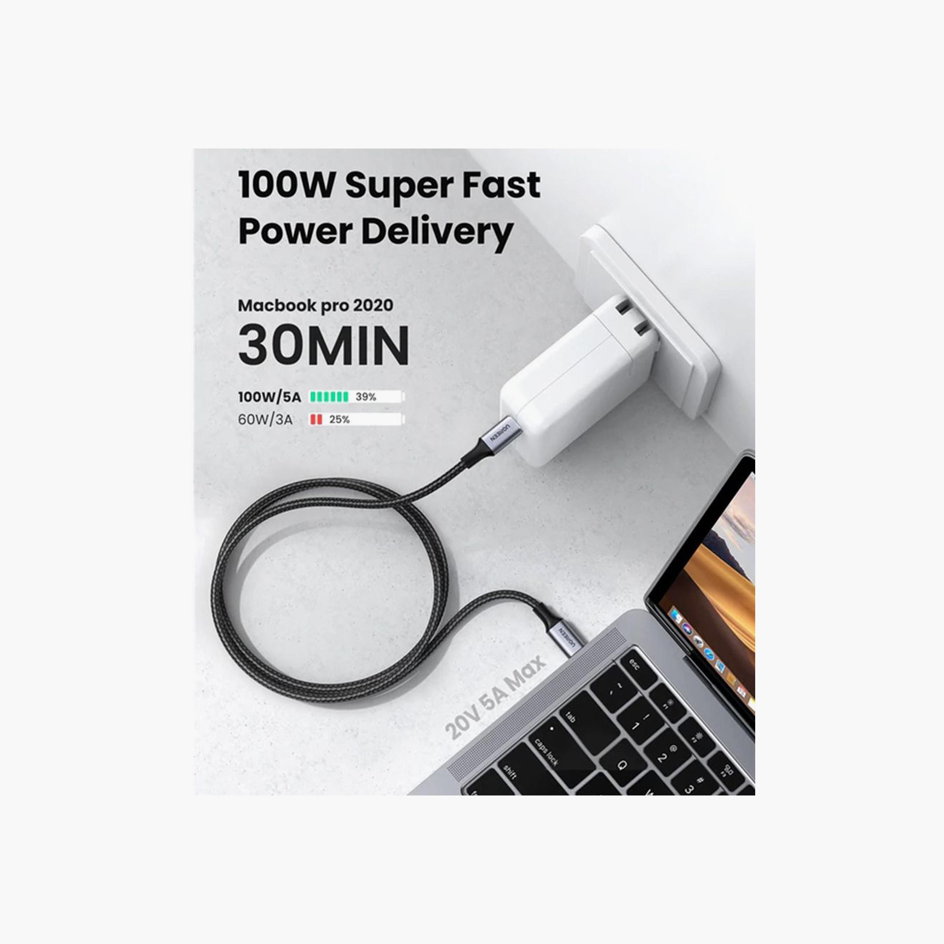 UGREEN Fast Charging Cable Braided USB-C to USB-C 2m 100W - Black | 70429-electronics-portabledevices-image-4