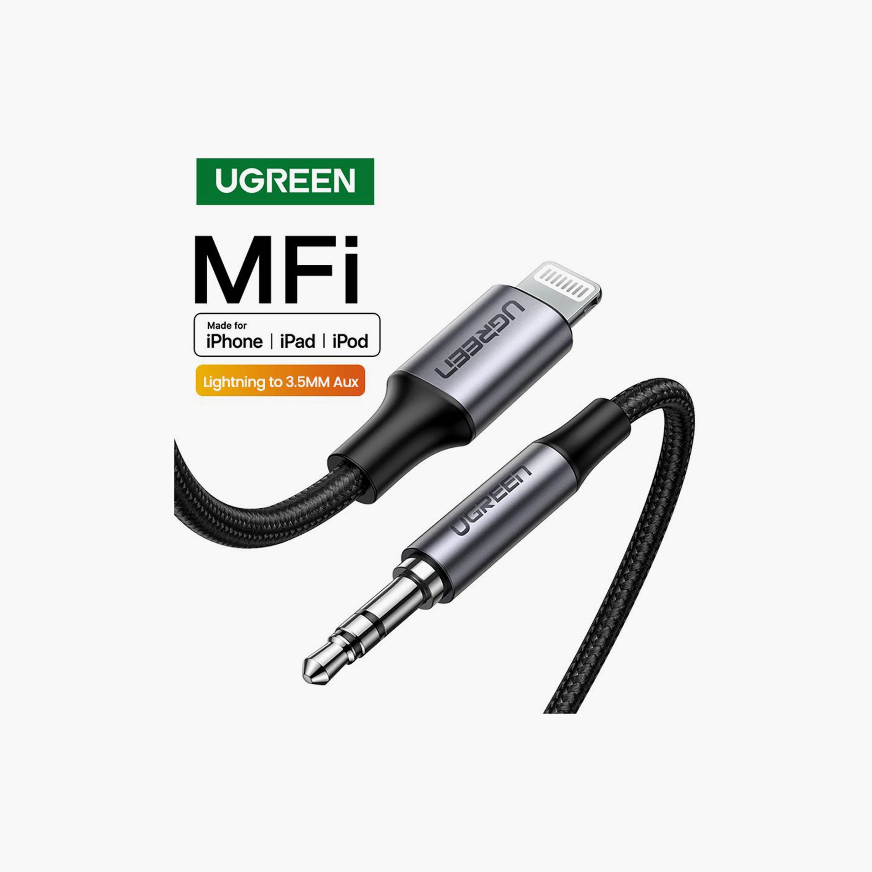 UGREEN Lightning to 3.5mm Aux Cable Aluminum Shell with Braided 1m - Black | 70509-electronics-portabledevices-image-1