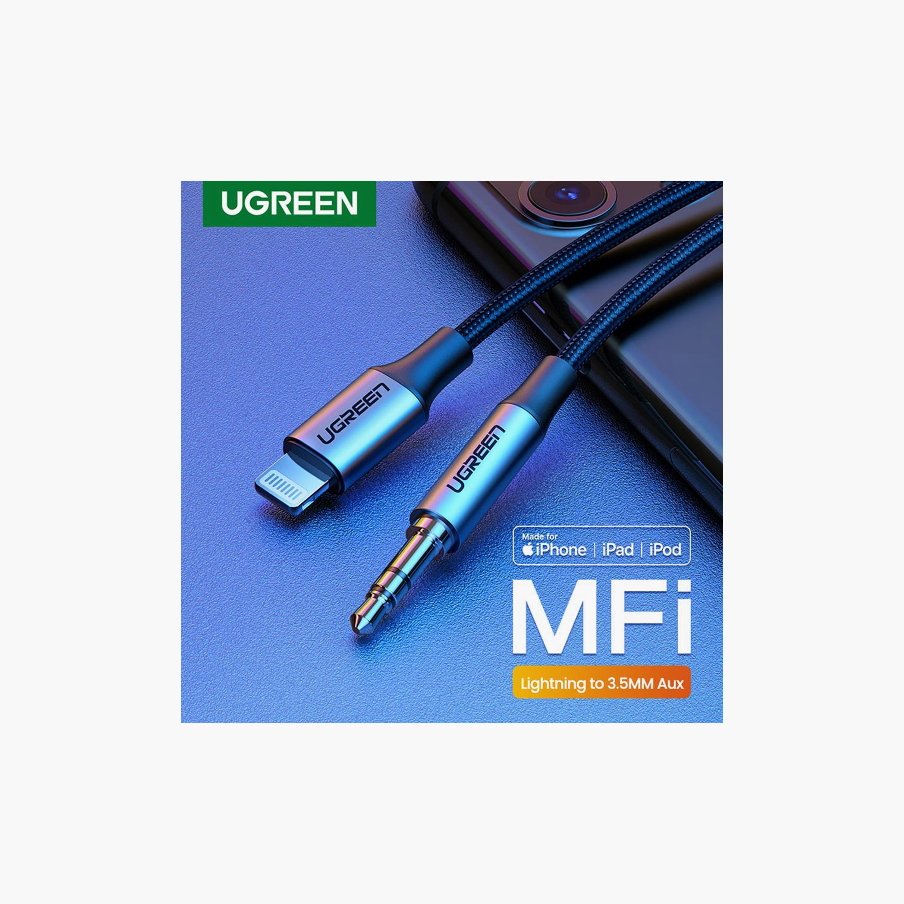 UGREEN Lightning to 3.5mm Aux Cable Aluminum Shell with Braided 1m - Black | 70509-electronics-portabledevices-image-4