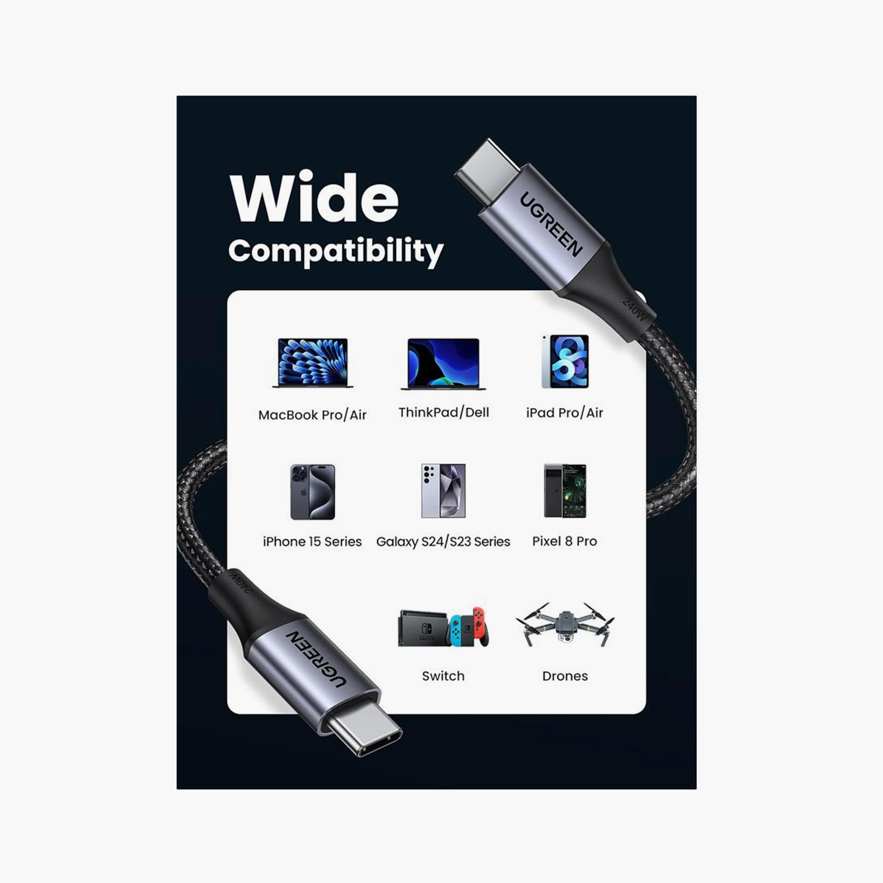 UGREEN Fast Charging Cable Braided USB-C to USB-C 2m 240W - Black | 90440-electronics-portabledevices-image-4