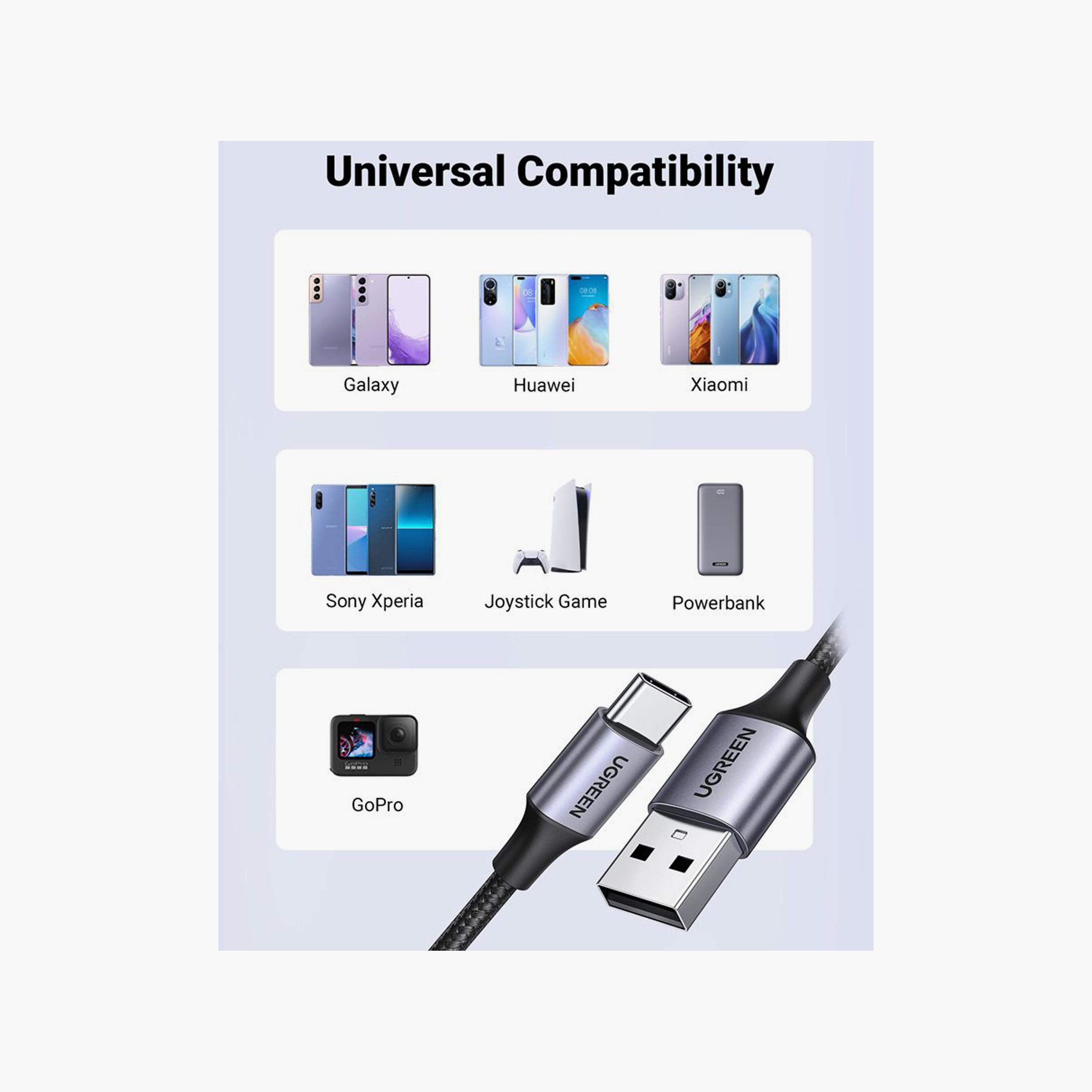 UGREEN Aluminum Braided Charging and Sync Data Cable USB to USB-C 1m - Black | 60126B-electronics-portabledevices-image-3
