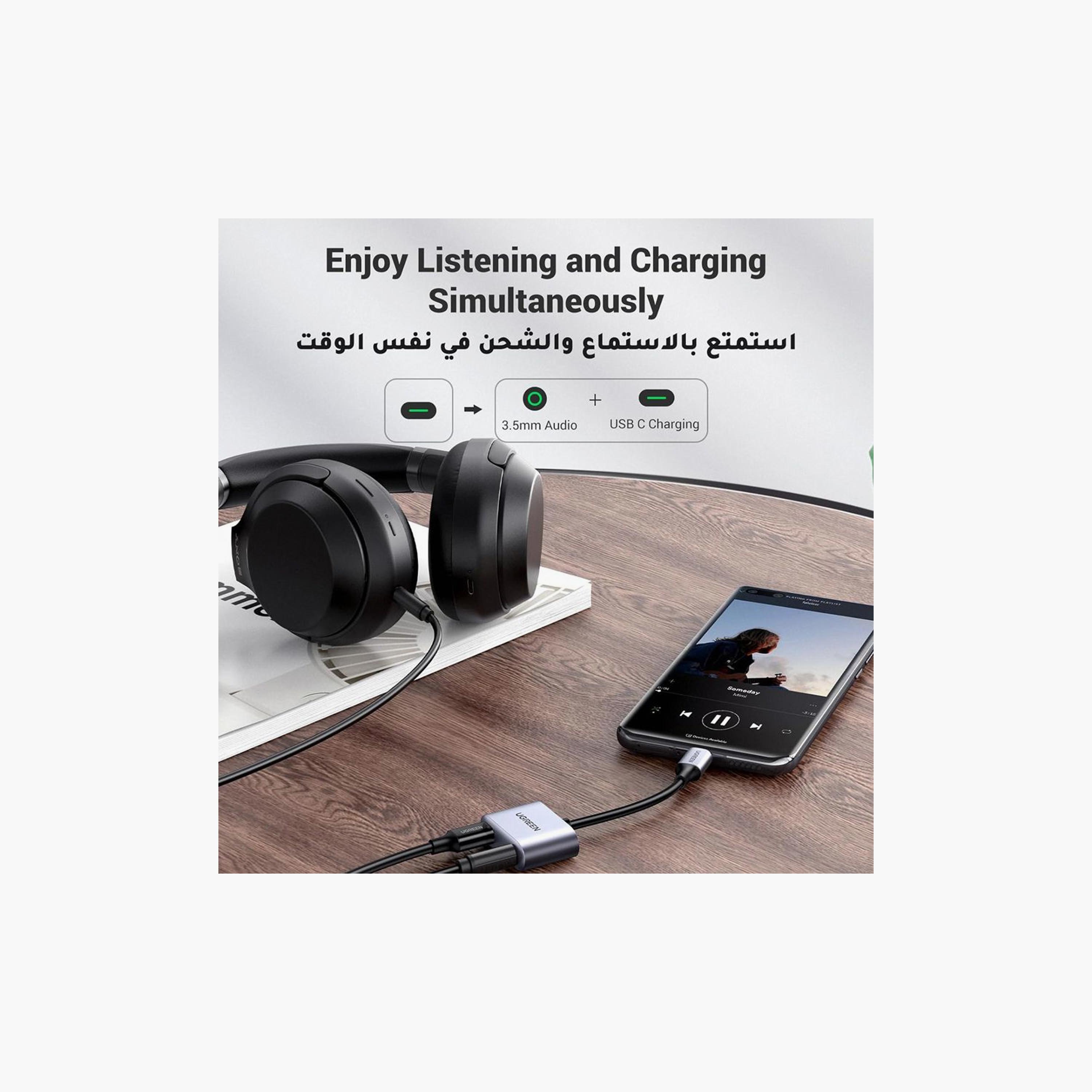 UGREEN Audio Cable USB-C To AUX 3.5mm and Charging Port USB-C - Grey | 60164-electronics-portabledevices-image-2