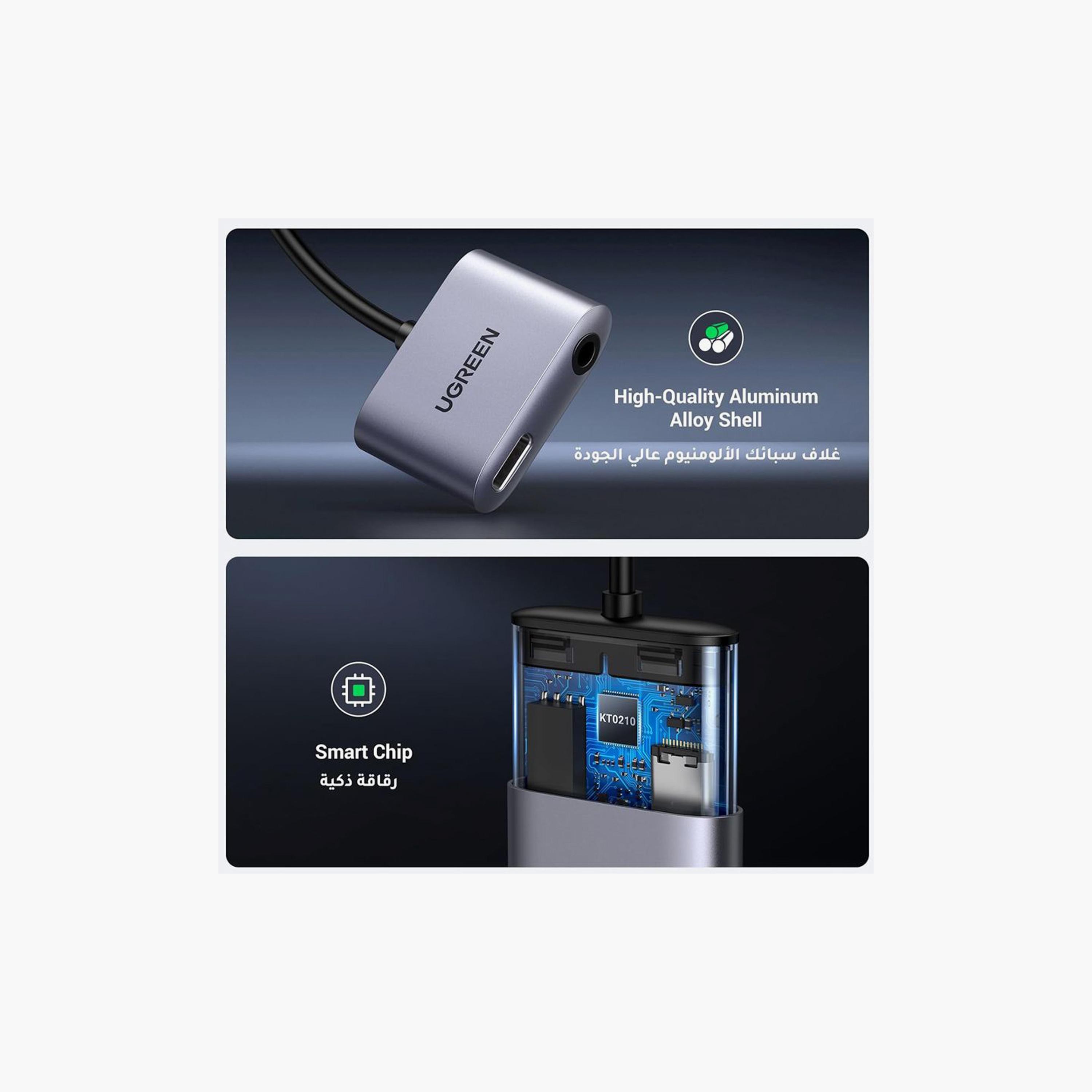 UGREEN Audio Cable USB-C To AUX 3.5mm and Charging Port USB-C - Grey | 60164-electronics-portabledevices-image-3