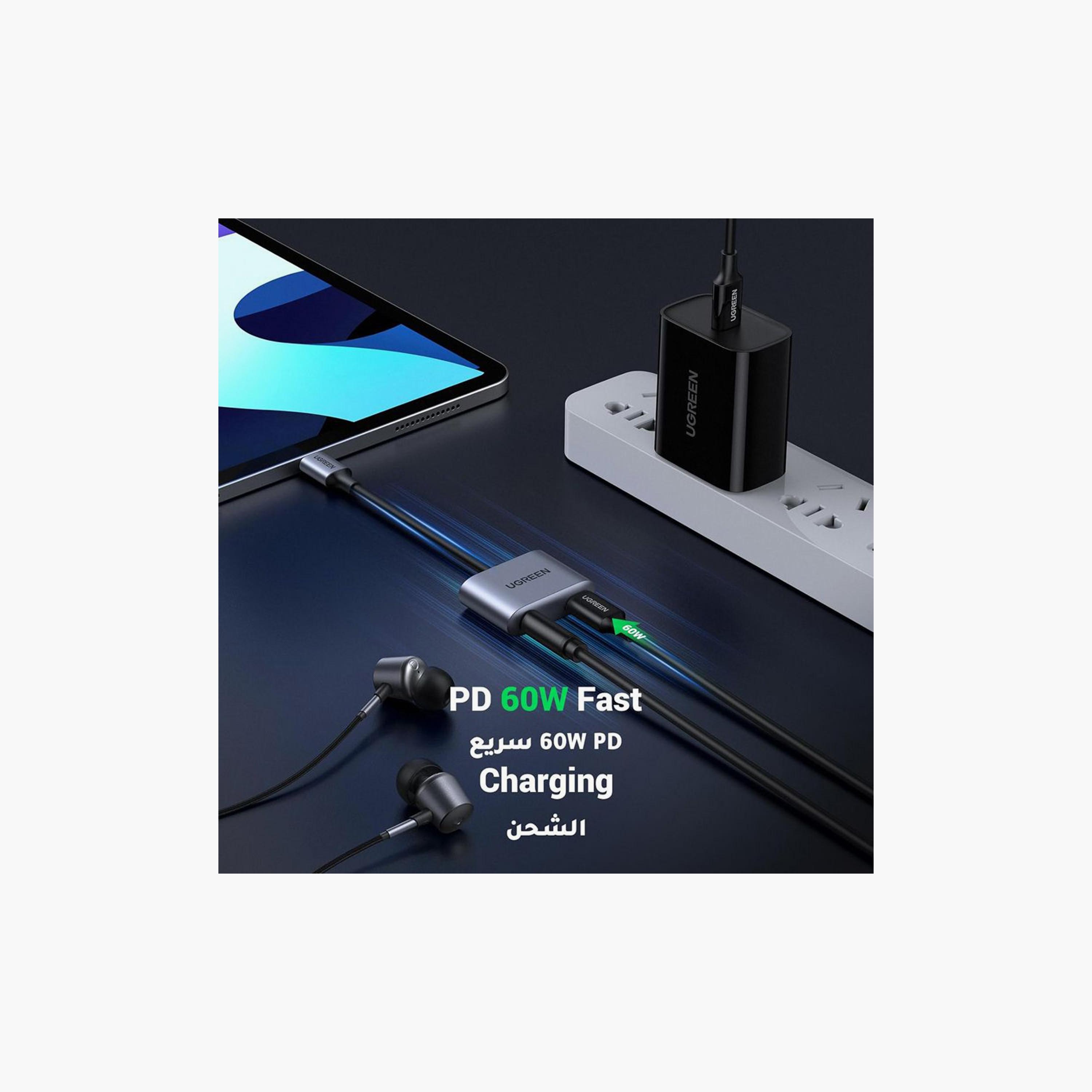 UGREEN Audio Cable USB-C To AUX 3.5mm and Charging Port USB-C - Grey | 60164-electronics-portabledevices-image-5