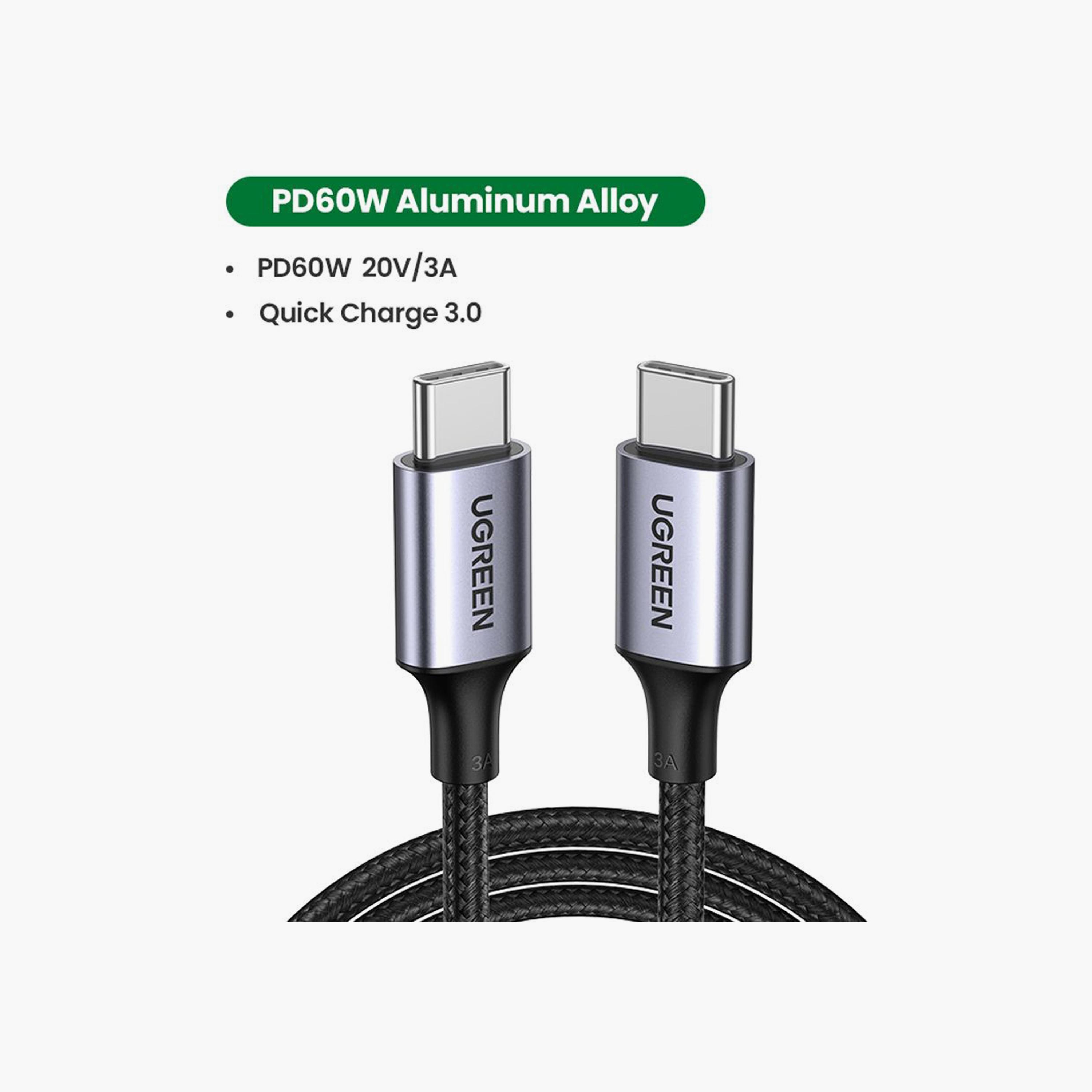 UGREEN USB 2.0 C to USB-C Round Cable Nickel Plating Aluminum Shell 1m - Black Grey | 50150-electronics-portabledevices-image-2