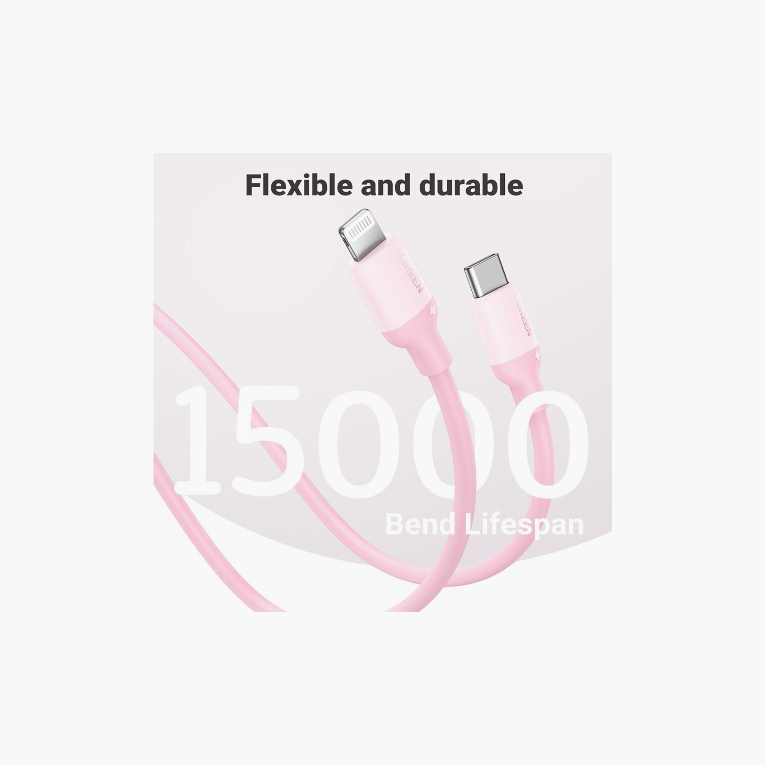 UGREEN USB-C to Lightning Silicone Cable 1m - Pink | 60625-electronics-portabledevices-image-3