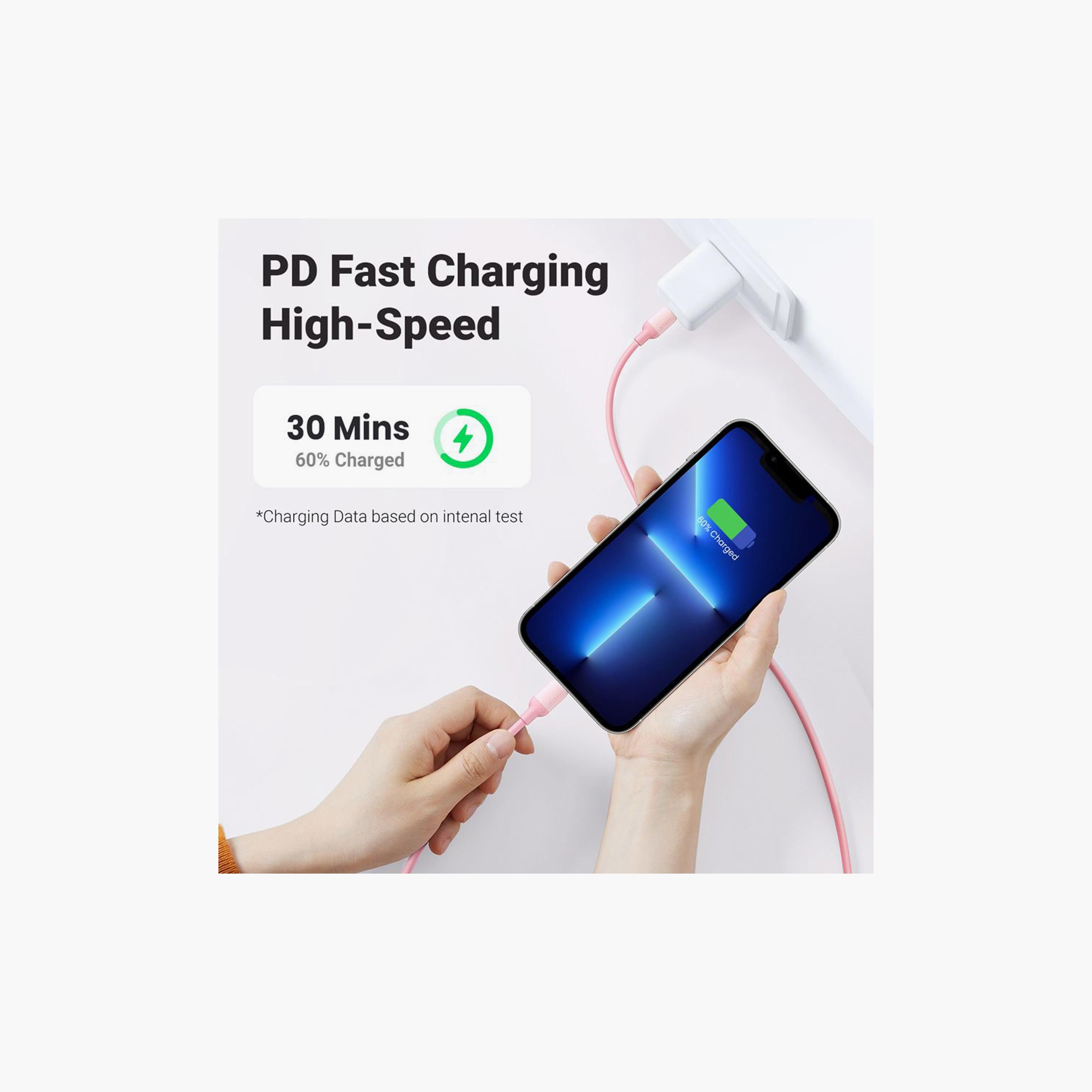 UGREEN USB-C to Lightning Silicone Cable 1m - Pink | 60625-electronics-portabledevices-image-4