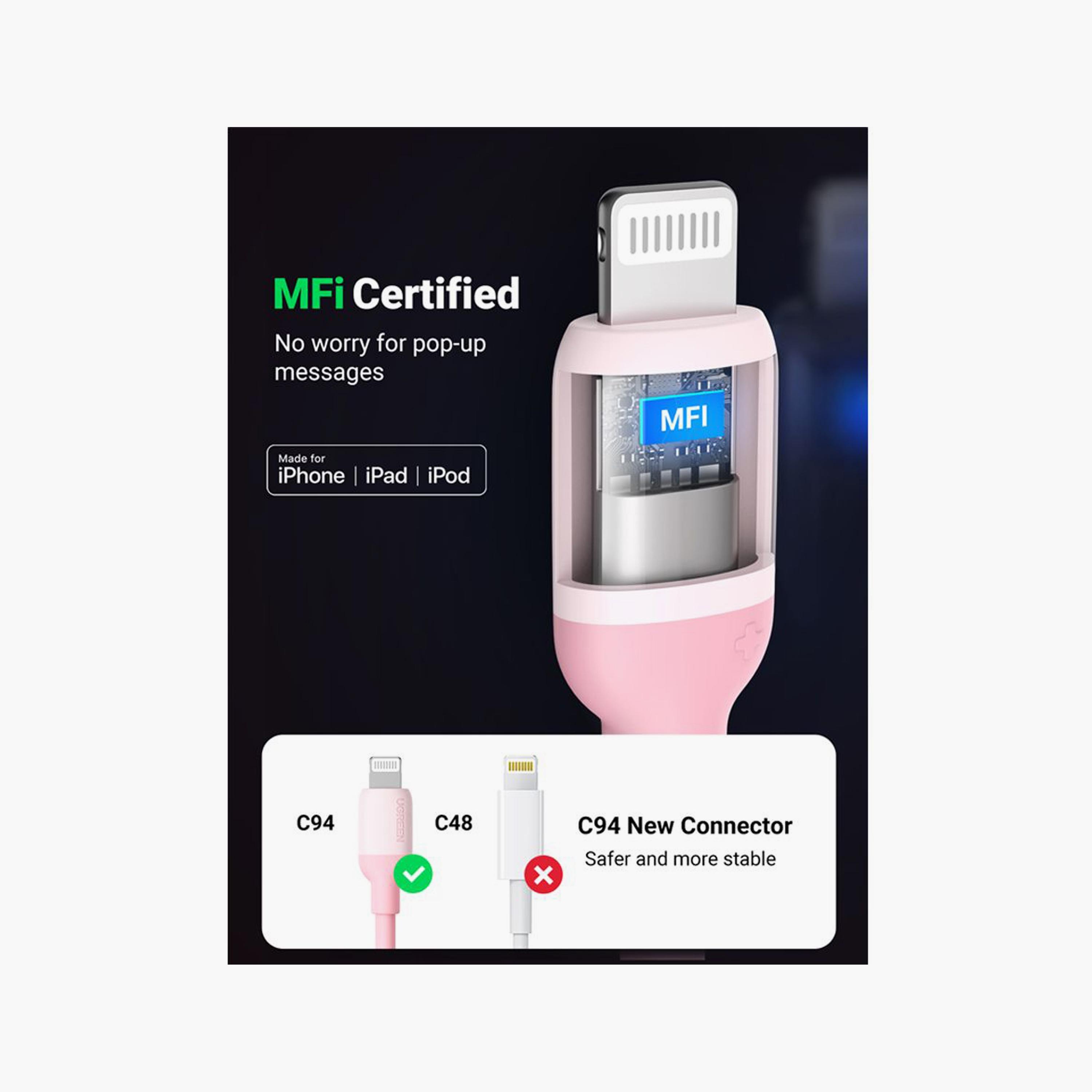 UGREEN USB-C to Lightning Silicone Cable 1m - Pink | 60625-electronics-portabledevices-image-5