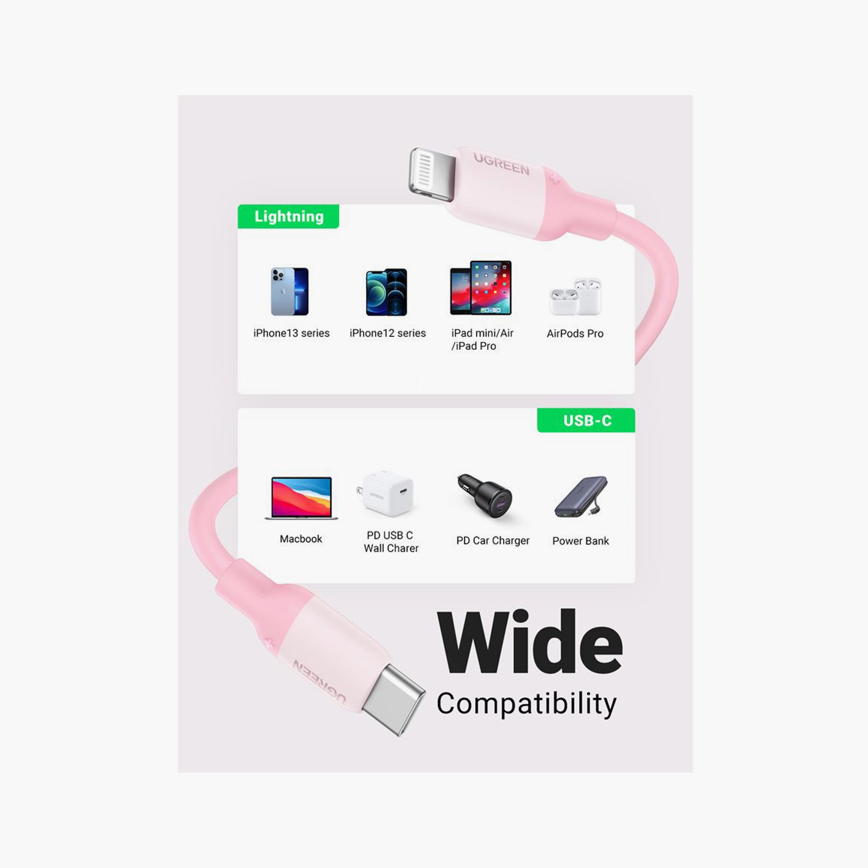 UGREEN USB-C to Lightning Silicone Cable 1m - Pink | 60625-electronics-portabledevices-image-6