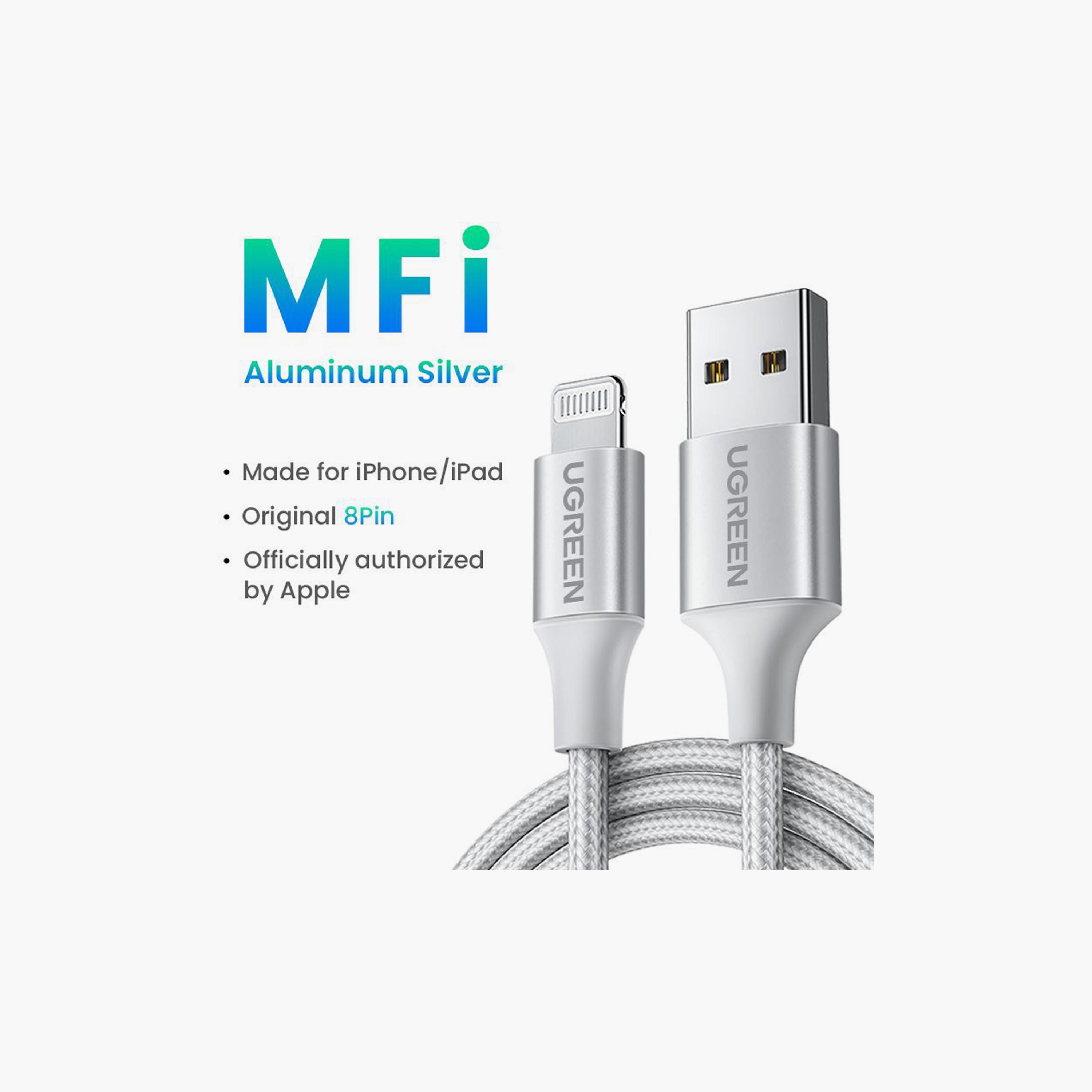UGREEN Alu Case Braided Charging and Sync Data Cable USB to Lightning 1m - Silver | 60161-electronics-portabledevices-image-2