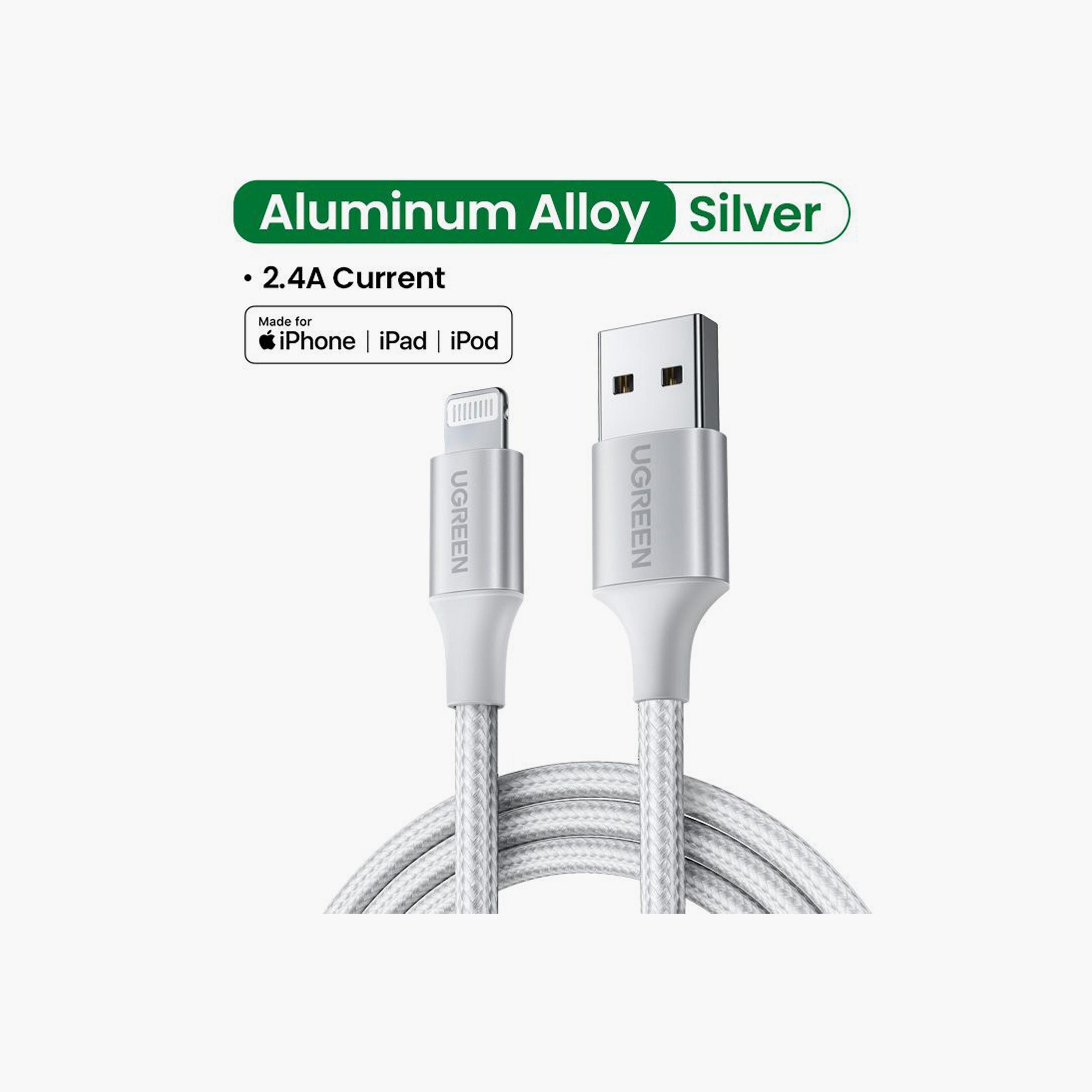 UGREEN Alu Case Braided Charging and Sync Data Cable USB to Lightning 1m - Silver | 60161-electronics-portabledevices-image-4