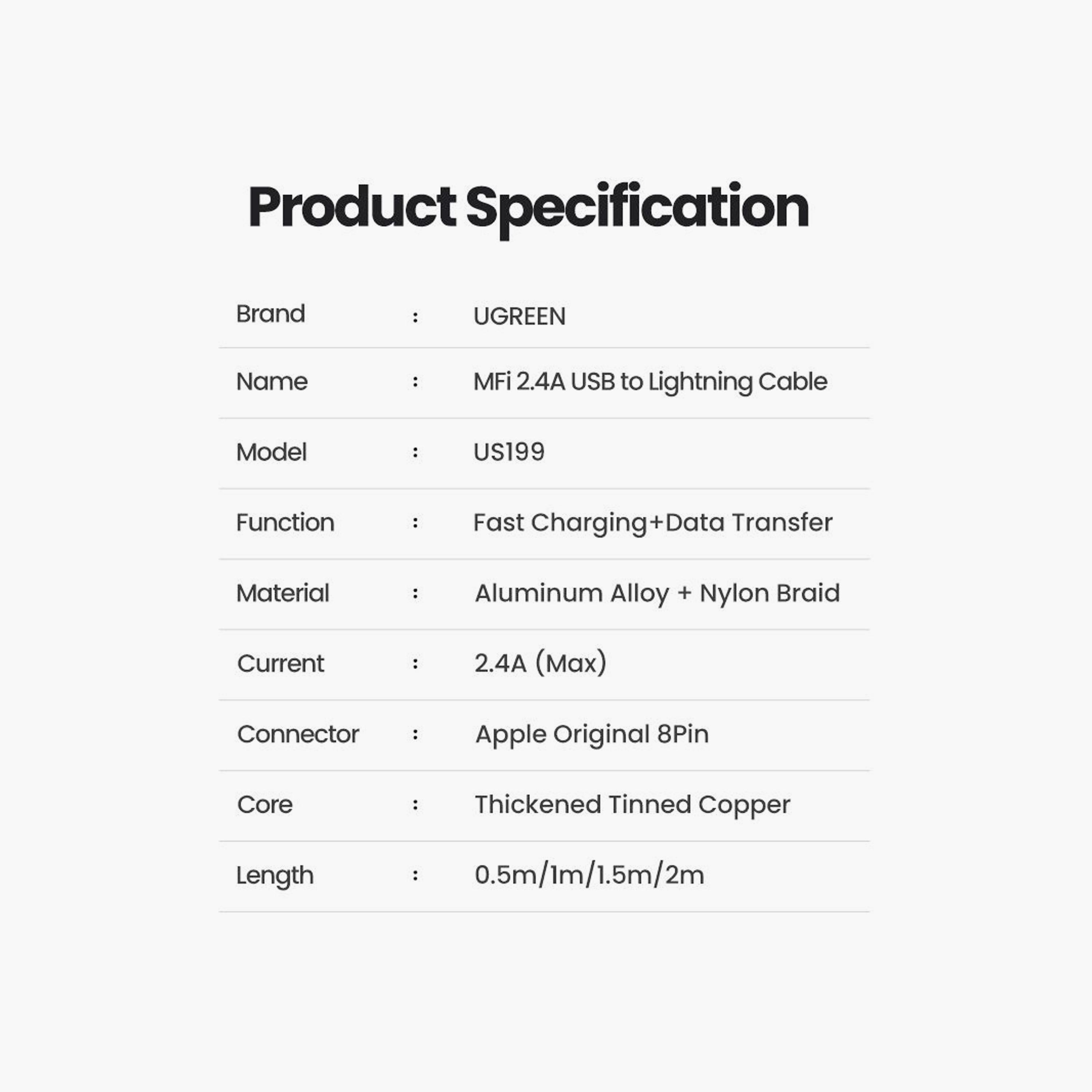 UGREEN Alu Case Braided USB to Lightning Cable 2m - Silver | 60163-electronics-portabledevices-image-6