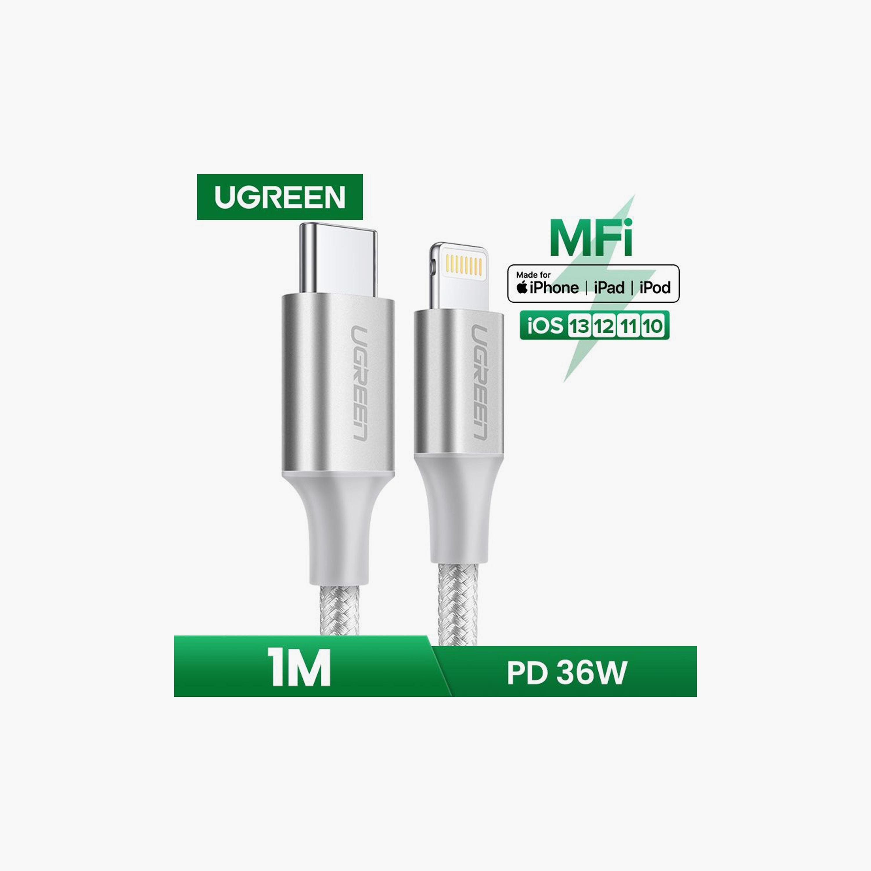 UGREEN Aluminum Braided Charging and Sync Data Cable USB-C to Lightning 1m - Silver | 70523-electronics-portabledevices-image-3