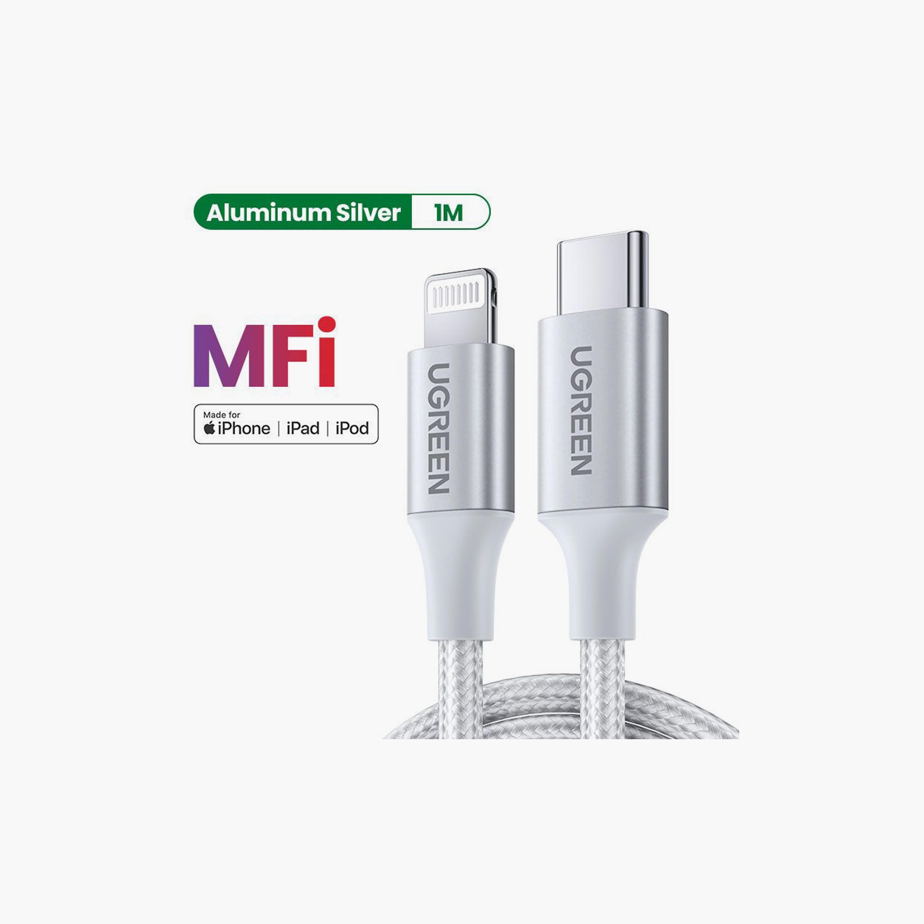 UGREEN Aluminum Braided Charging and Sync Data Cable USB-C to Lightning 1m - Silver | 70523-electronics-portabledevices-image-4