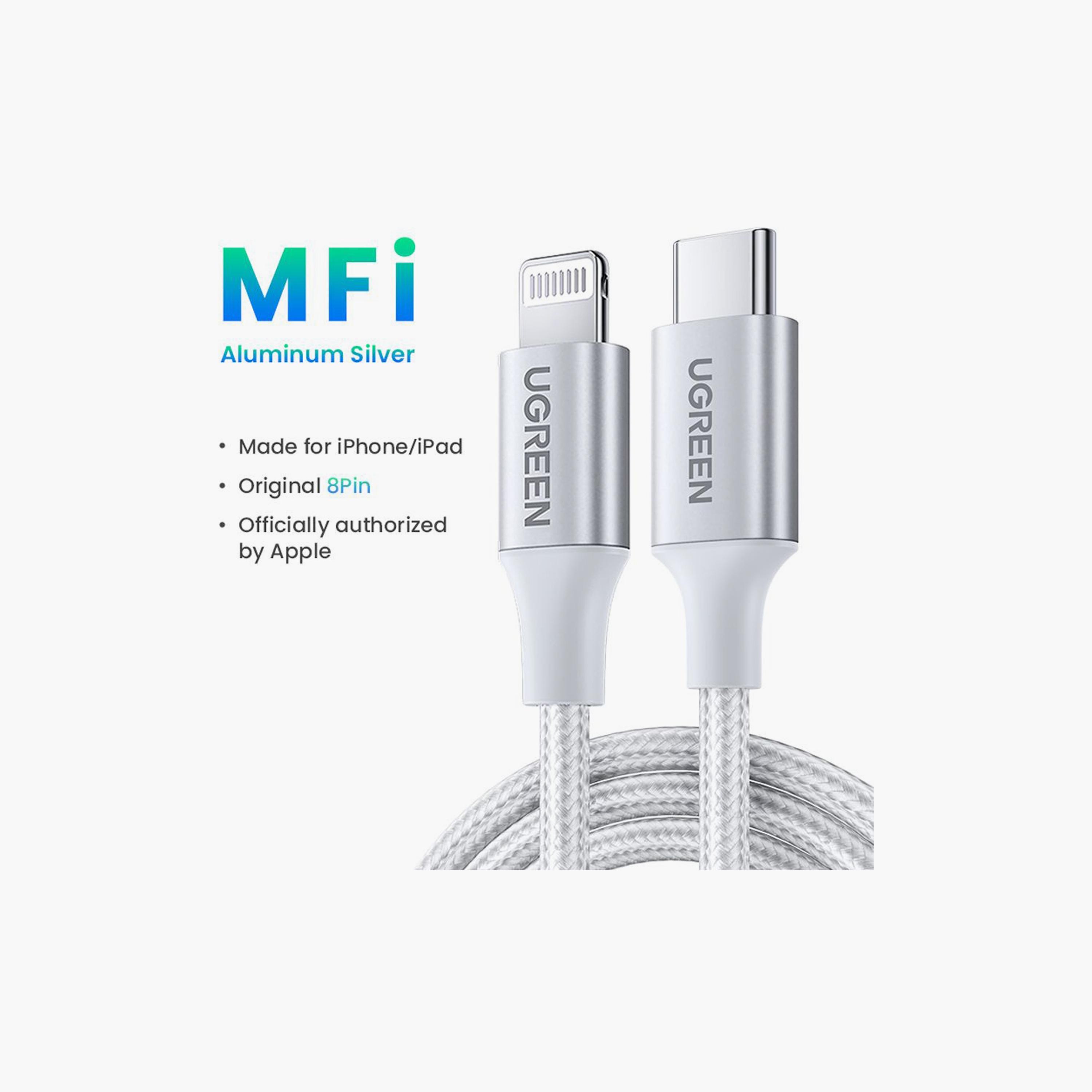 UGREEN USB-C to Lightning Cable Braided 2m - Silver | 70525-electronics-portabledevices-image-3