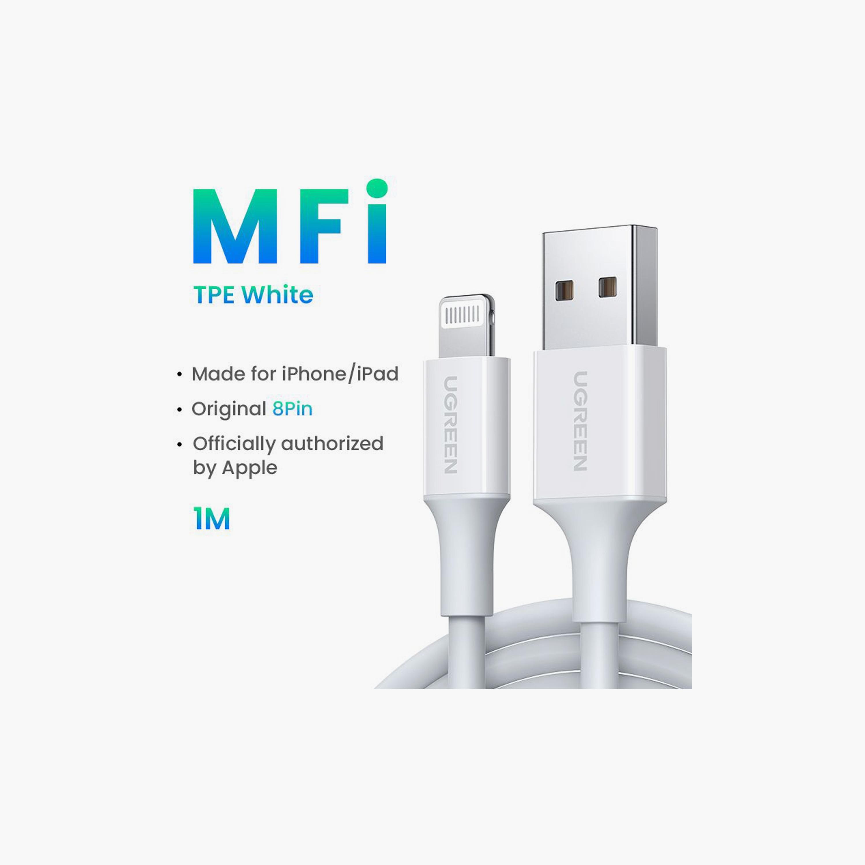 UGREEN Charging and Sync Data Cable USB to Lightning 1m - White | 20728-electronics-portabledevices-image-3