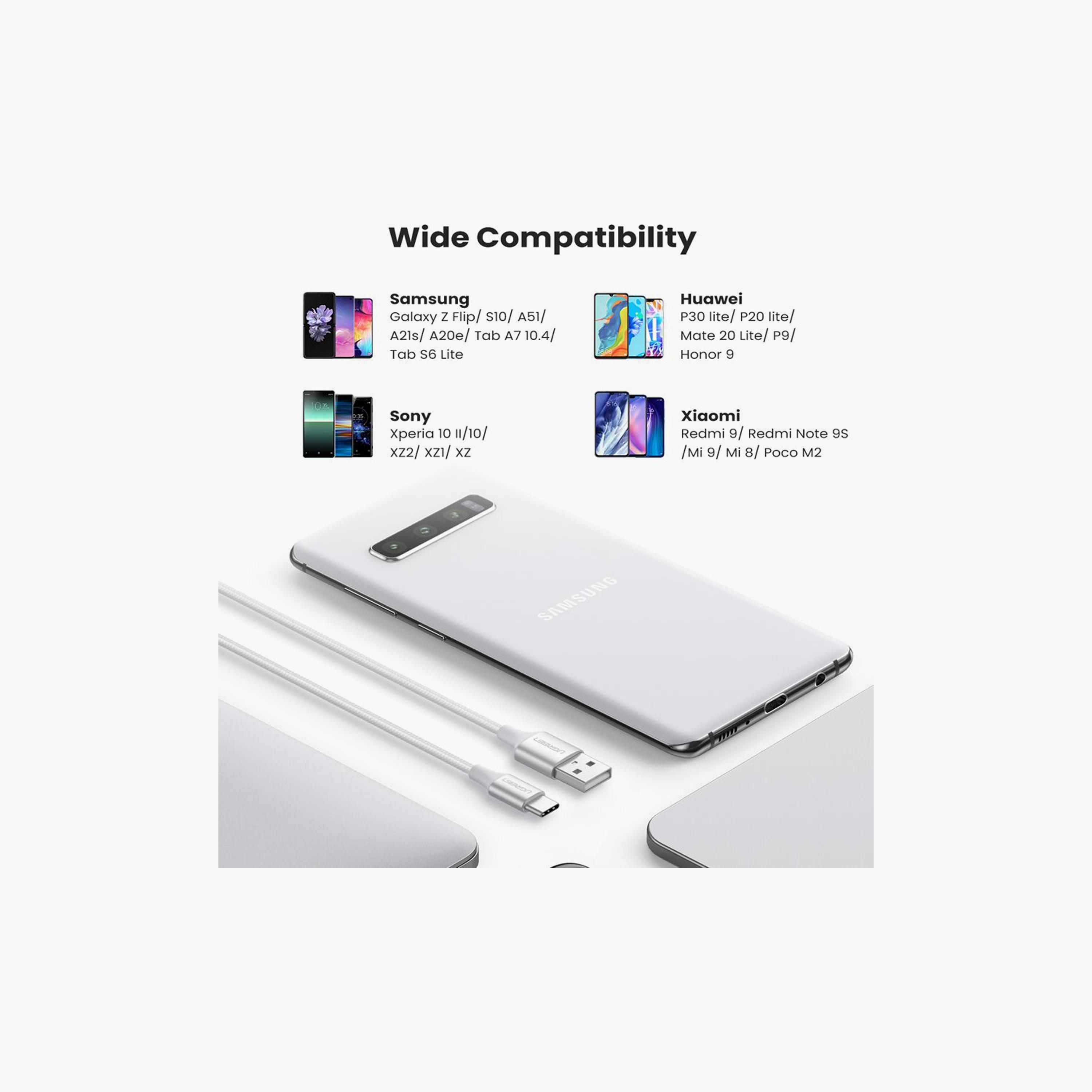 UGREEN Aluminum Braided Charging and Sync Data Cable USB to USB-C 1m - White | 60131-electronics-portabledevices-image-3