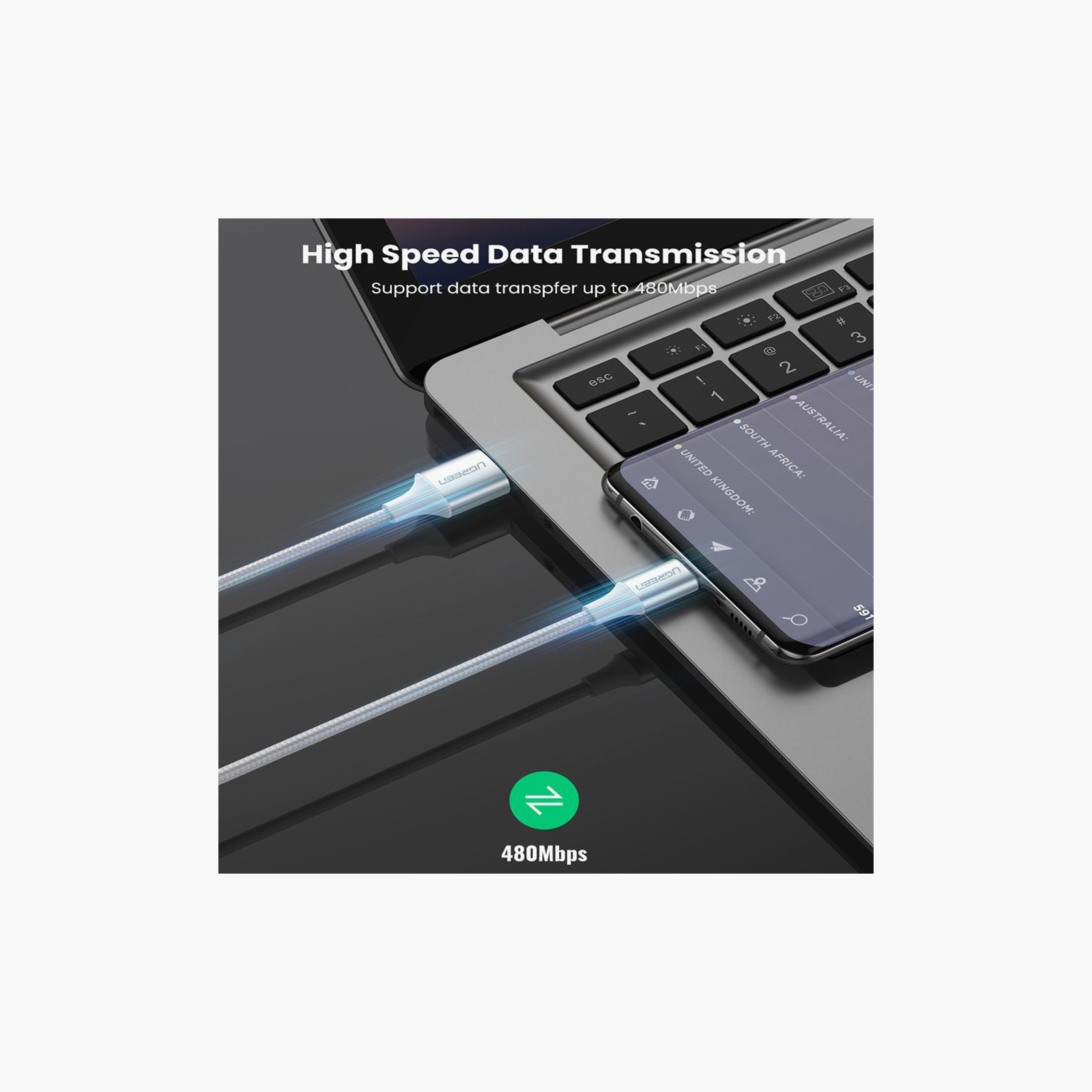 UGREEN Aluminum Braided Charging and Sync Data Cable USB to USB-C 1m - White | 60131-electronics-portabledevices-image-4