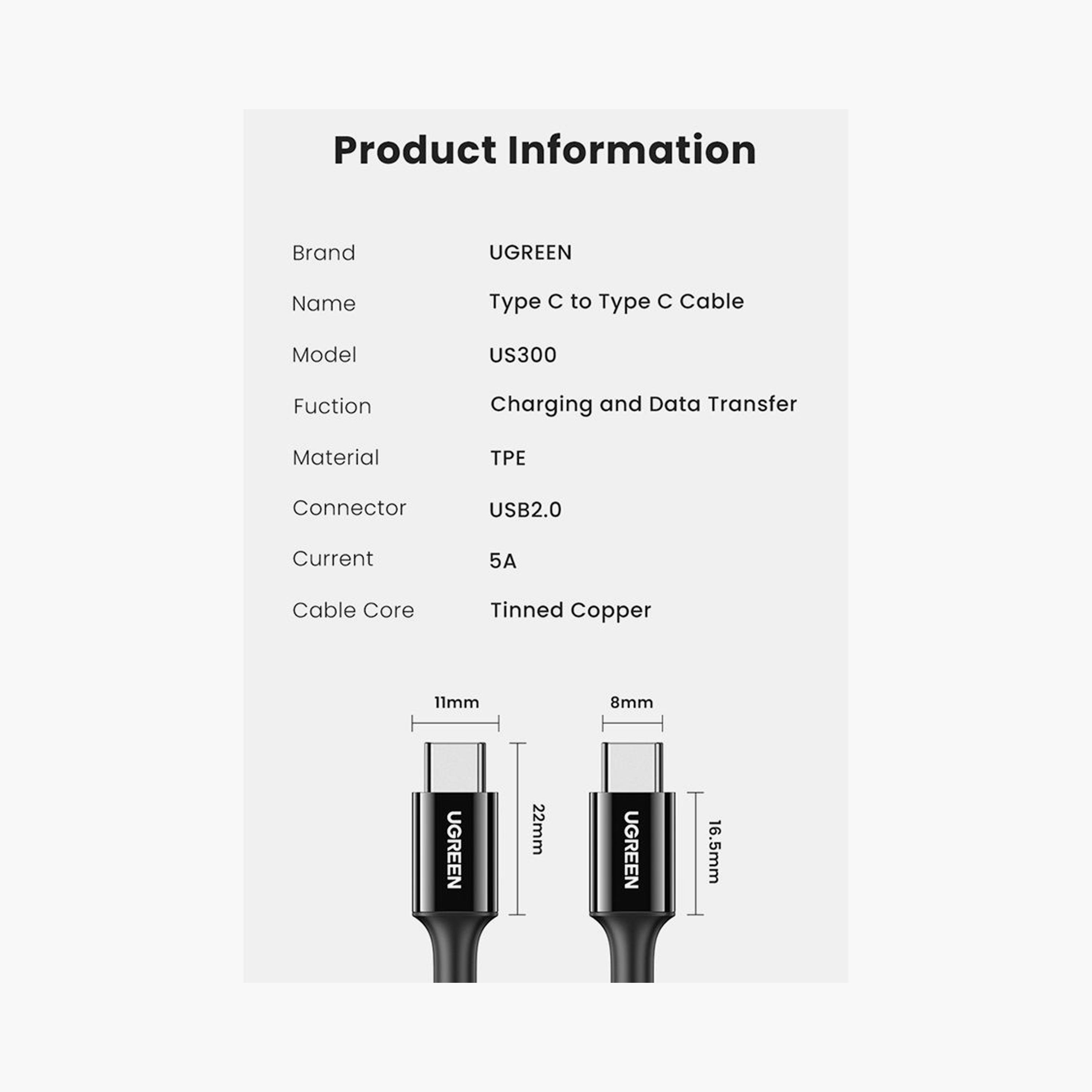 UGREEN USB 2.0 Type-C Male to Male Cable 5A 1m - White | 60551-electronics-portabledevices-image-1