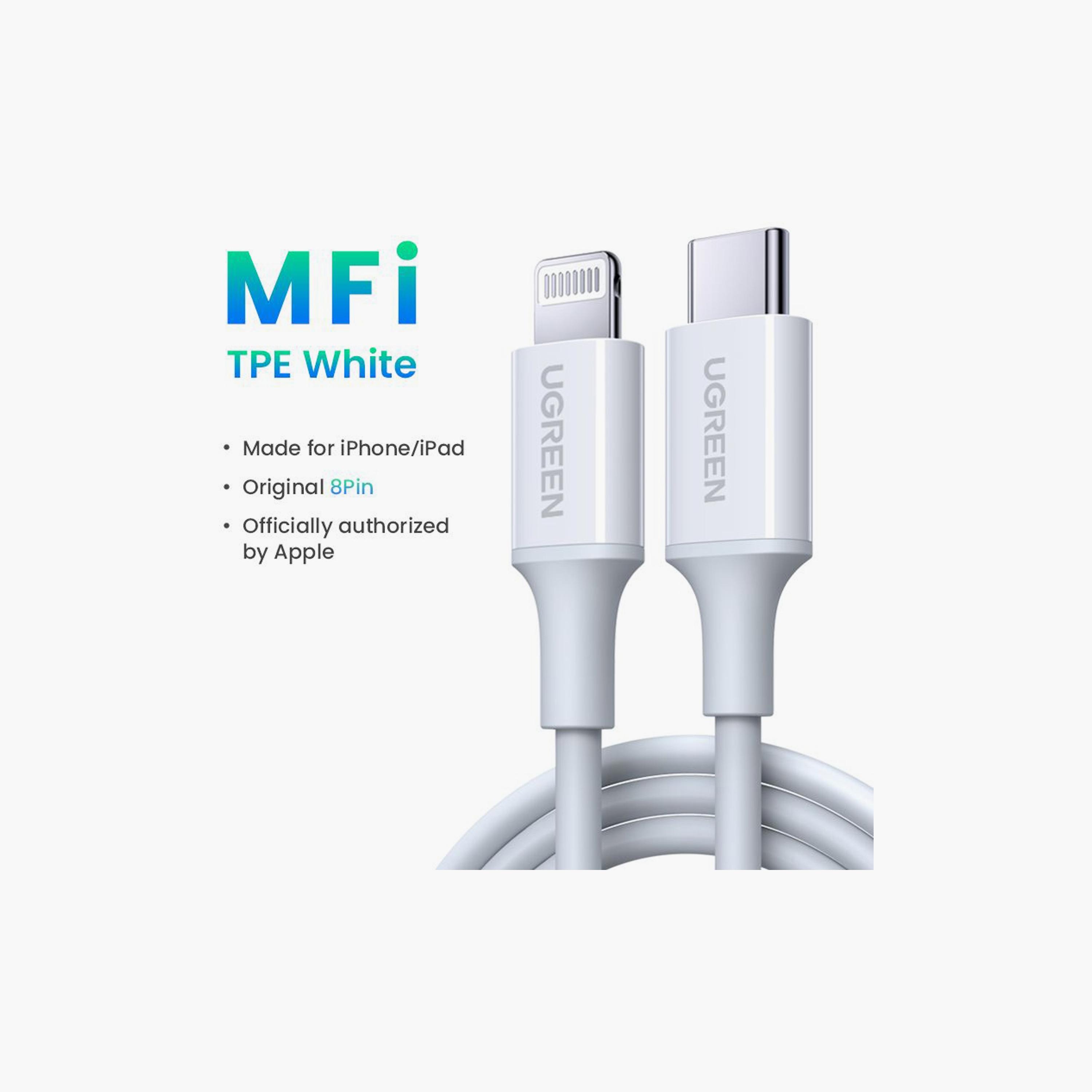 UGREEN USB-C to Lightning M/M Cable Rubber Shell 2m - White | 60749-electronics-portabledevices-image-2