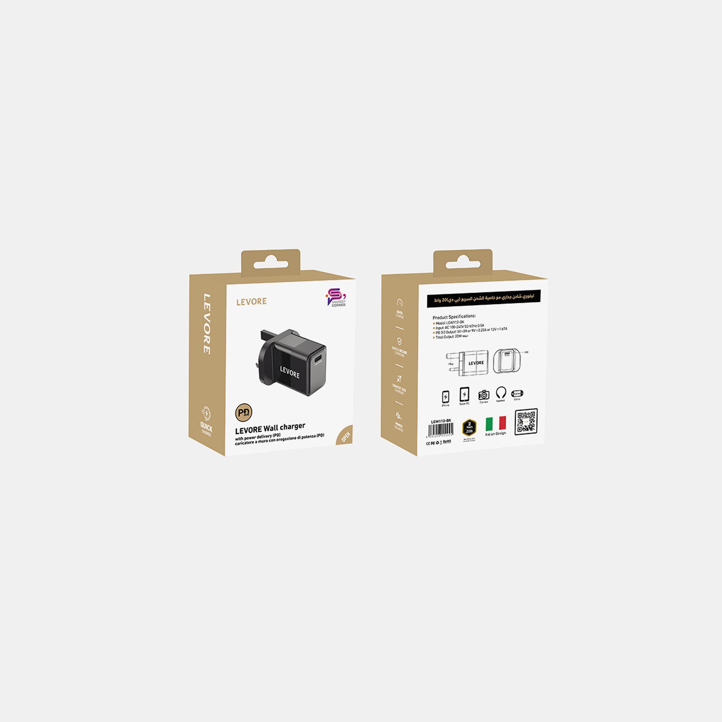 Levore Wall Charger 20W USB-C PD Adapter- Black | LGW112-BK-electronics-accessories-mobileaccesories-image-4