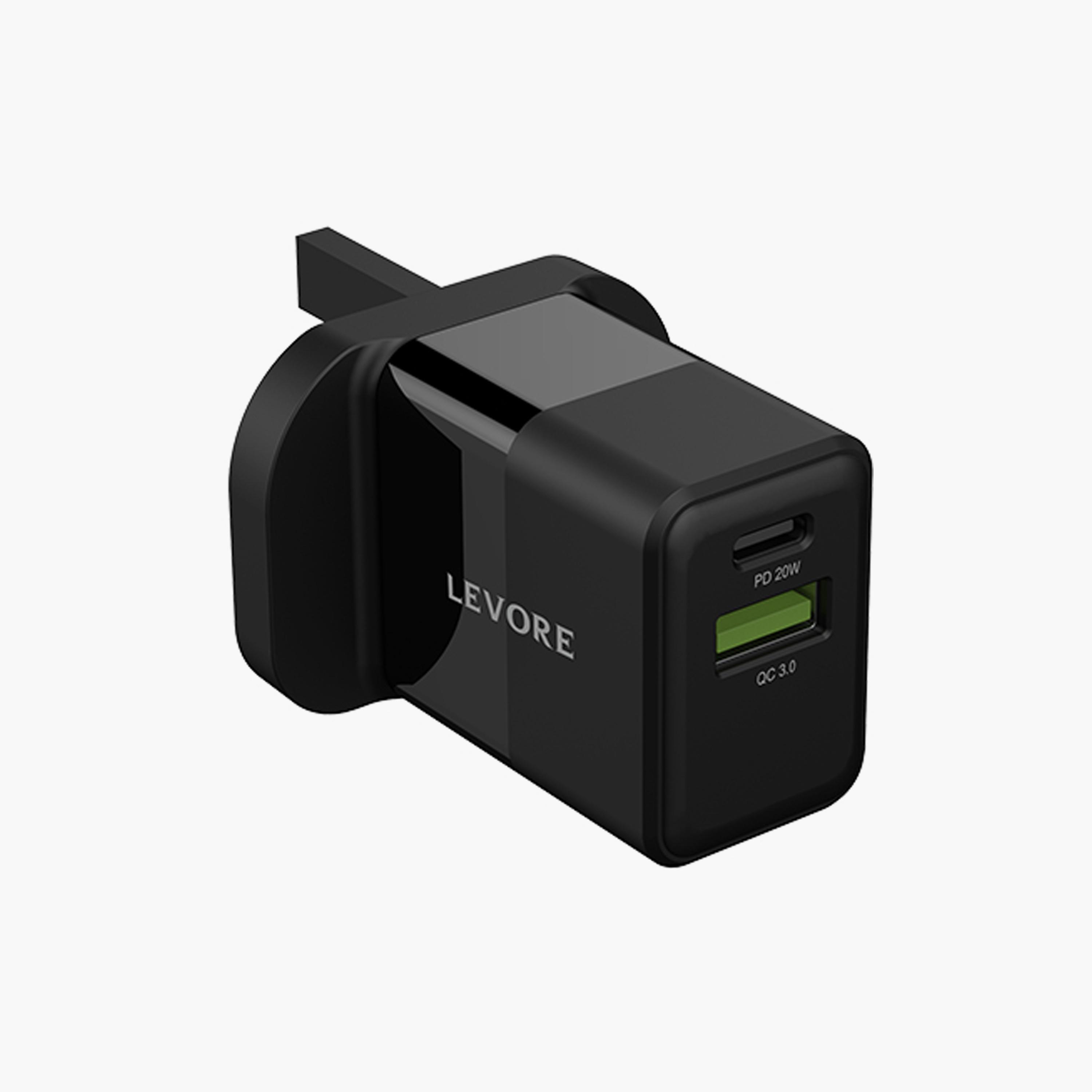 Levore Wall Charger 20W USB-C PD and USB-A Port - Black | LGW122-BK-electronics-accessories-mobileaccesories-image-1