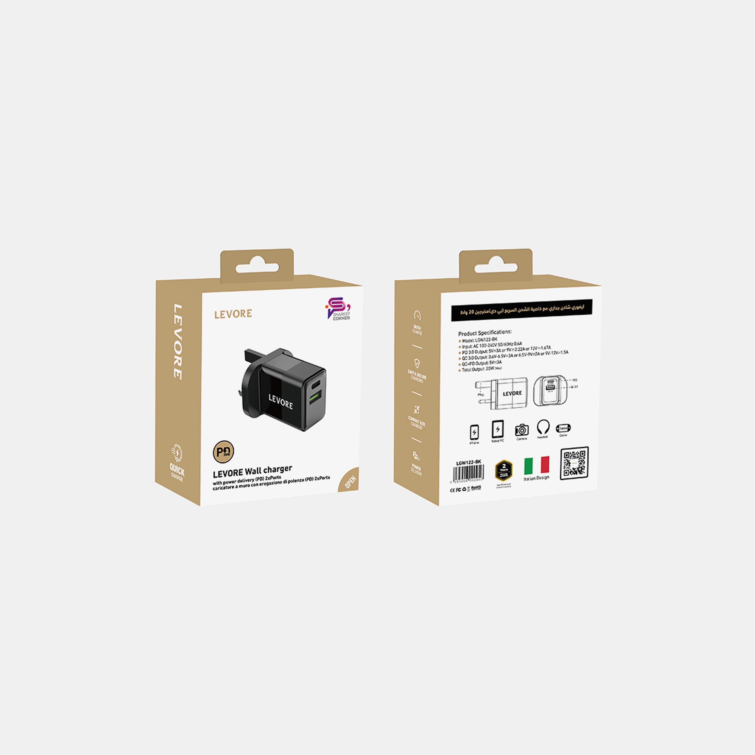 Levore Wall Charger 20W USB-C PD and USB-A Port - Black | LGW122-BK-electronics-accessories-mobileaccesories-image-5