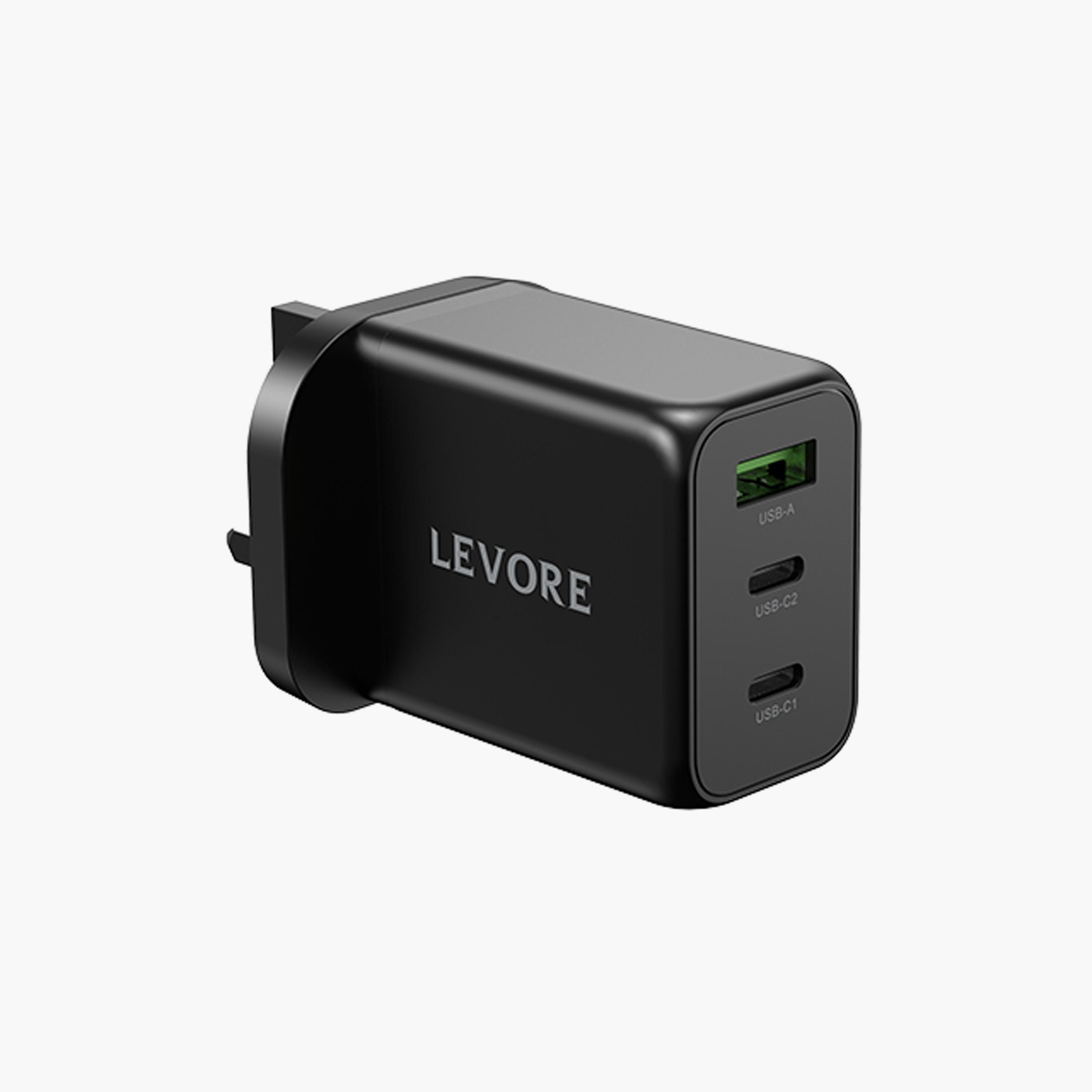 Levore Wall charger with Dual 65W 2 USB-C Ports and 30W USB-A Port - Black | LGW131-BK-electronics-accessories-mobileaccesories-image-1