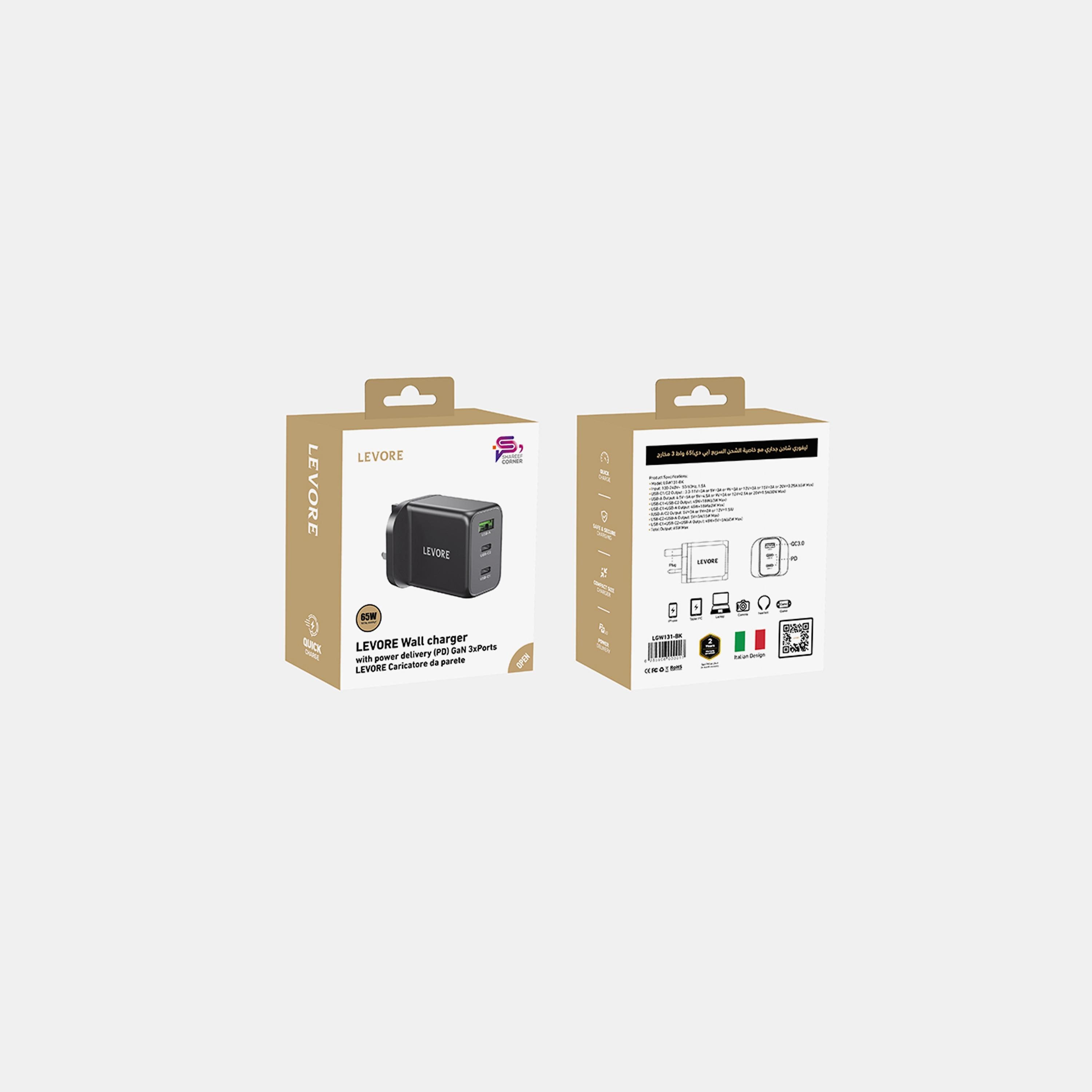 Levore Wall charger with Dual 65W 2 USB-C Ports and 30W USB-A Port - Black | LGW131-BK-electronics-accessories-mobileaccesories-image-6