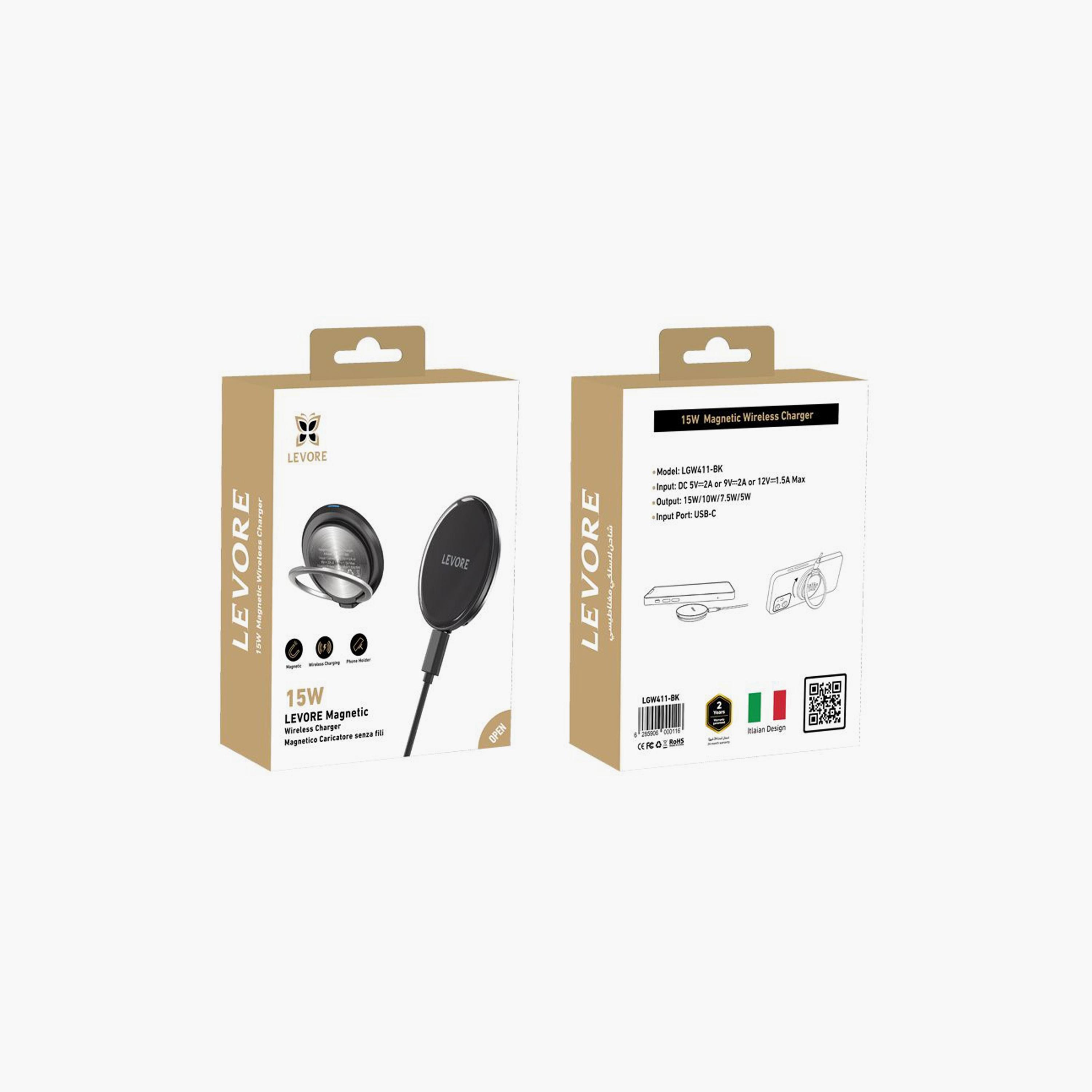 Levore Magnetic Wireless Charging PAD 15W with folding ring - Black | LGW411-BK-electronics-accessories-mobileaccesories-image-2