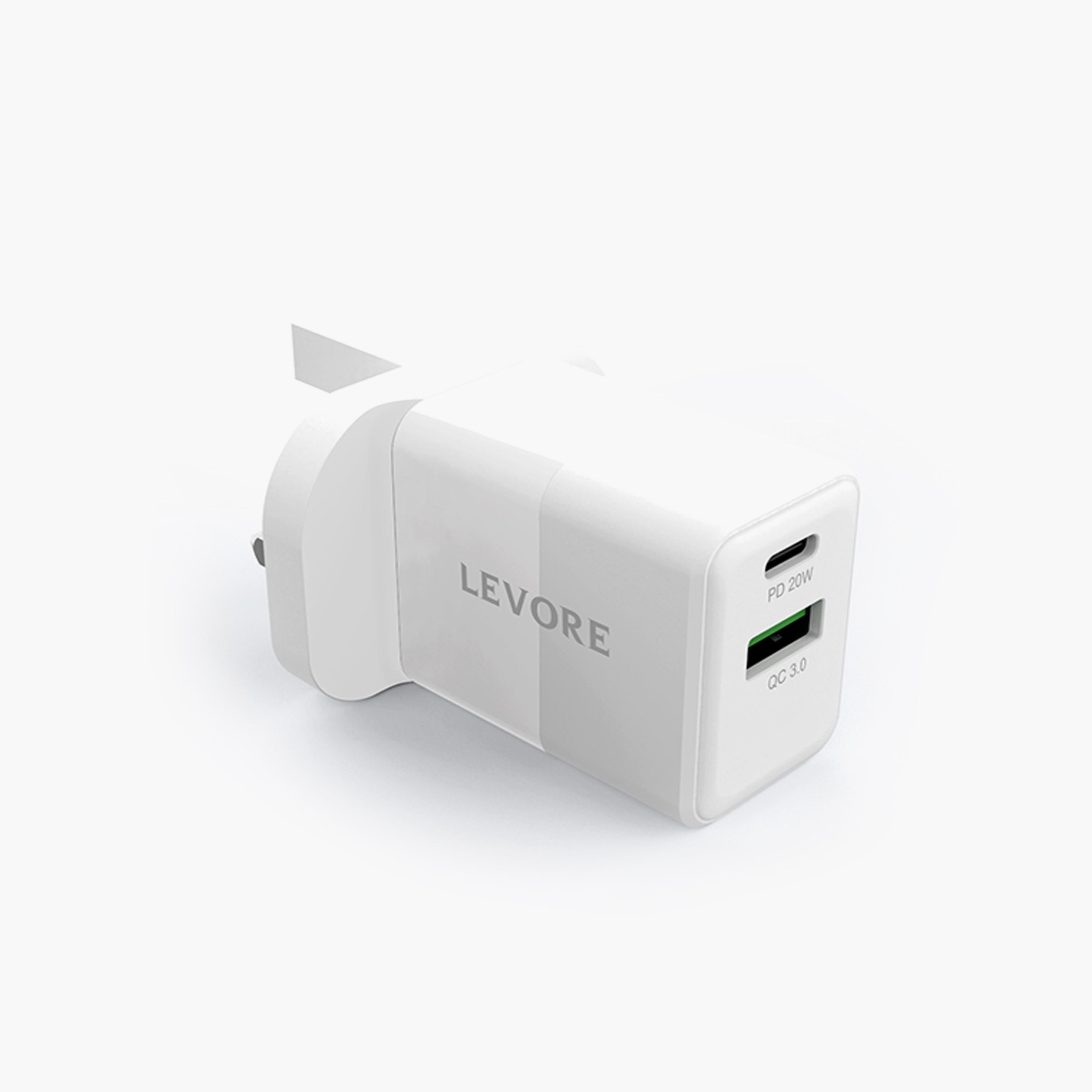 Levore Wall Charger 20W PD and USB-A Port- White | LGW122-WH-electronics-accessories-mobileaccesories-image-1