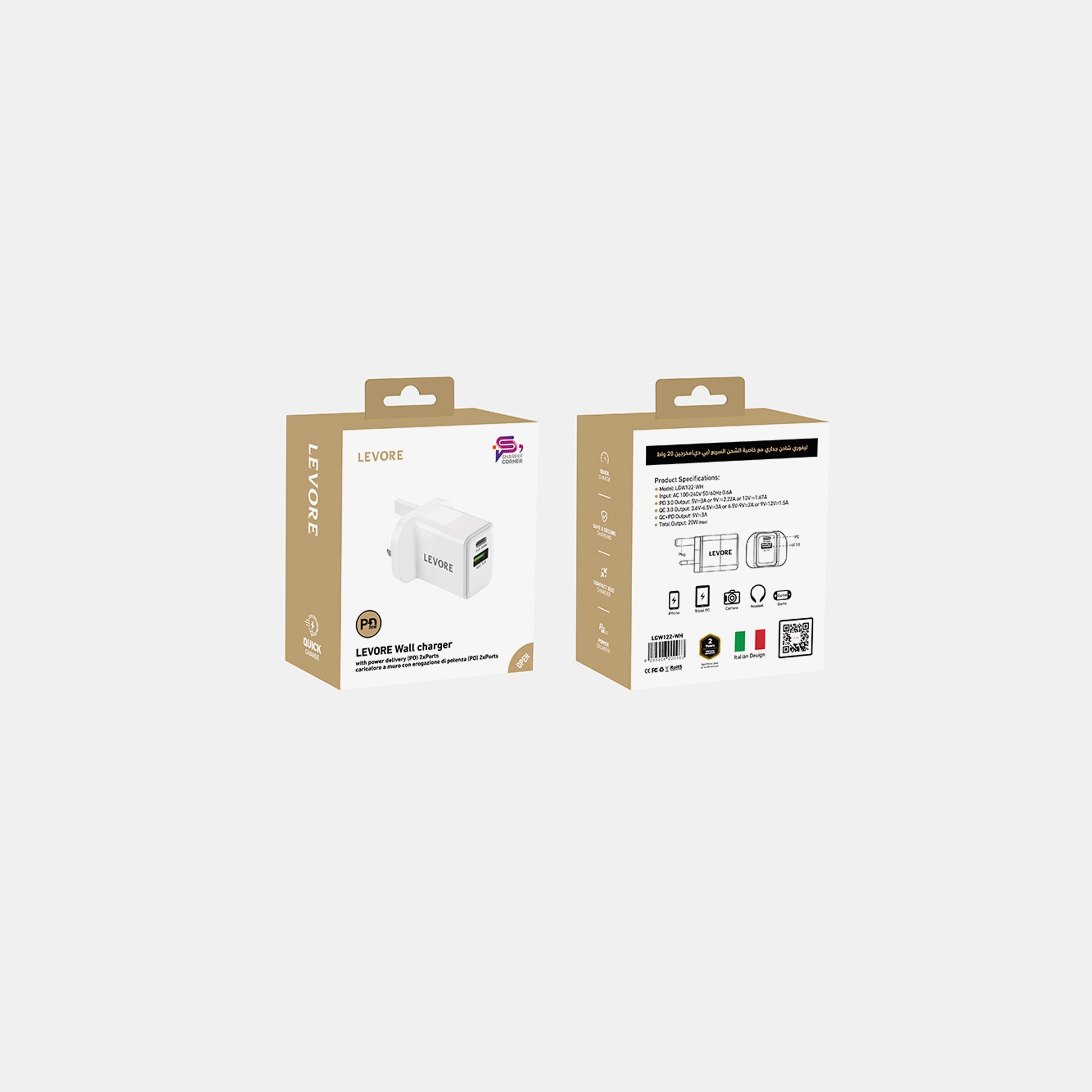 Levore Wall Charger 20W PD and USB-A Port- White | LGW122-WH-electronics-accessories-mobileaccesories-image-5