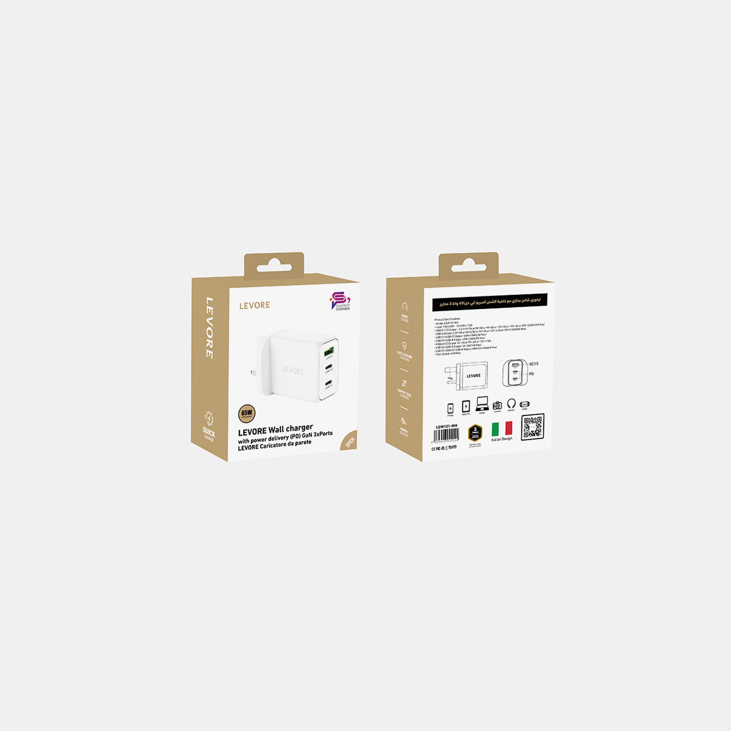 Levore Wall charger with Dual 65W 2 USB-C Ports and 30W USB-A Port - White | LGW131-WH-electronics-accessories-mobileaccesories-image-6