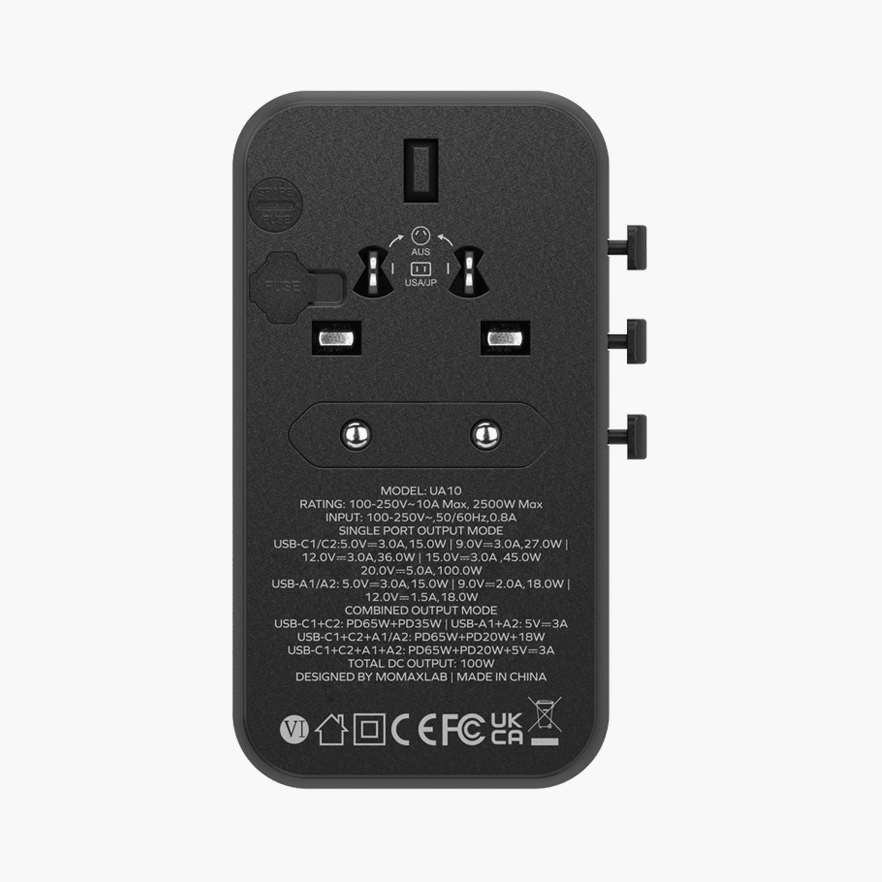 Momax Travel Socket 1-World Power Adapter Charger Gan PD 4 Ports 100W - Black | UA10D-electronics-accessories-mobileaccesories-image-3