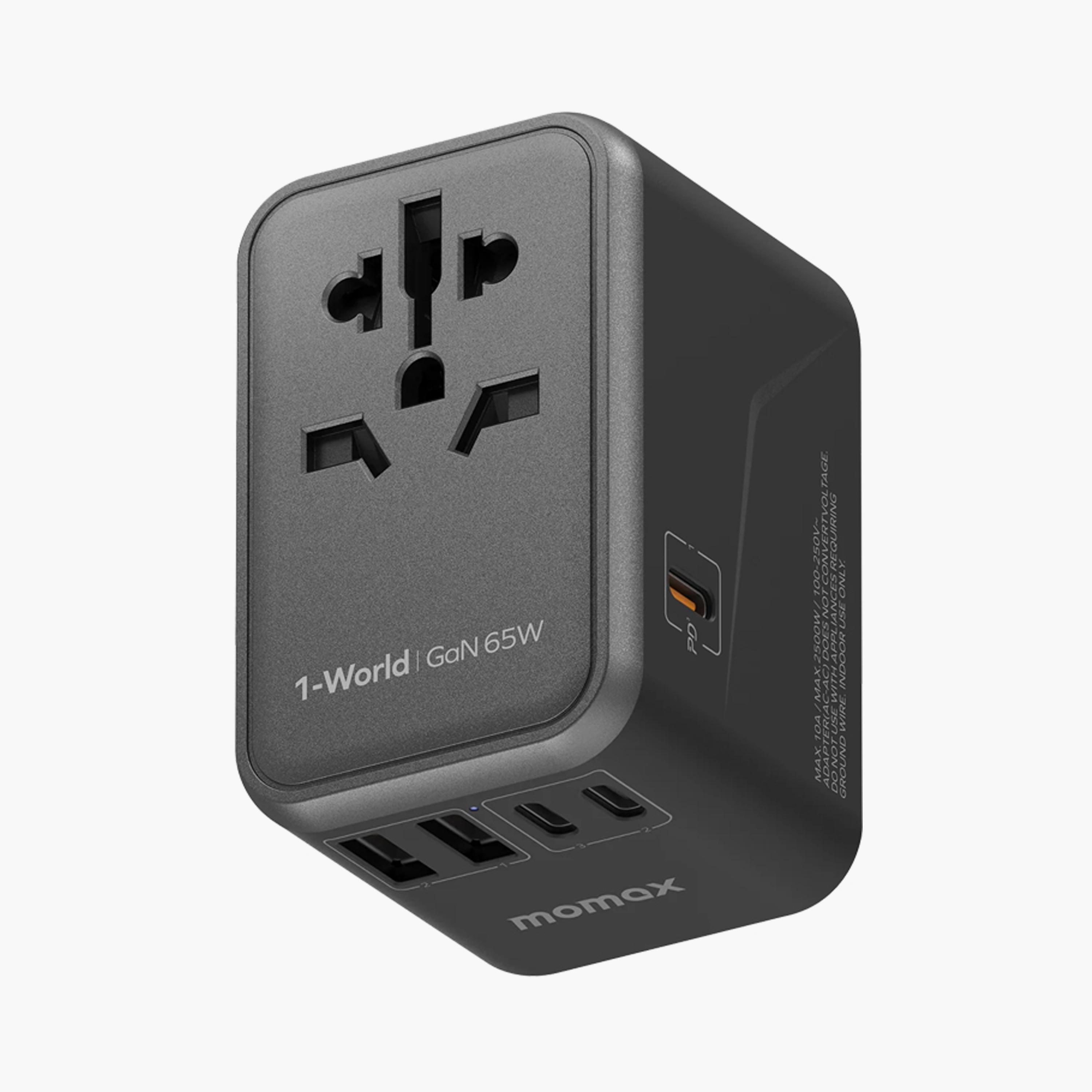 Momax Travel Socket 1-World Power Adapter Charger Gan PD 5 Ports 65W - Black | UA8D-electronics-accessories-mobileaccesories-image-1