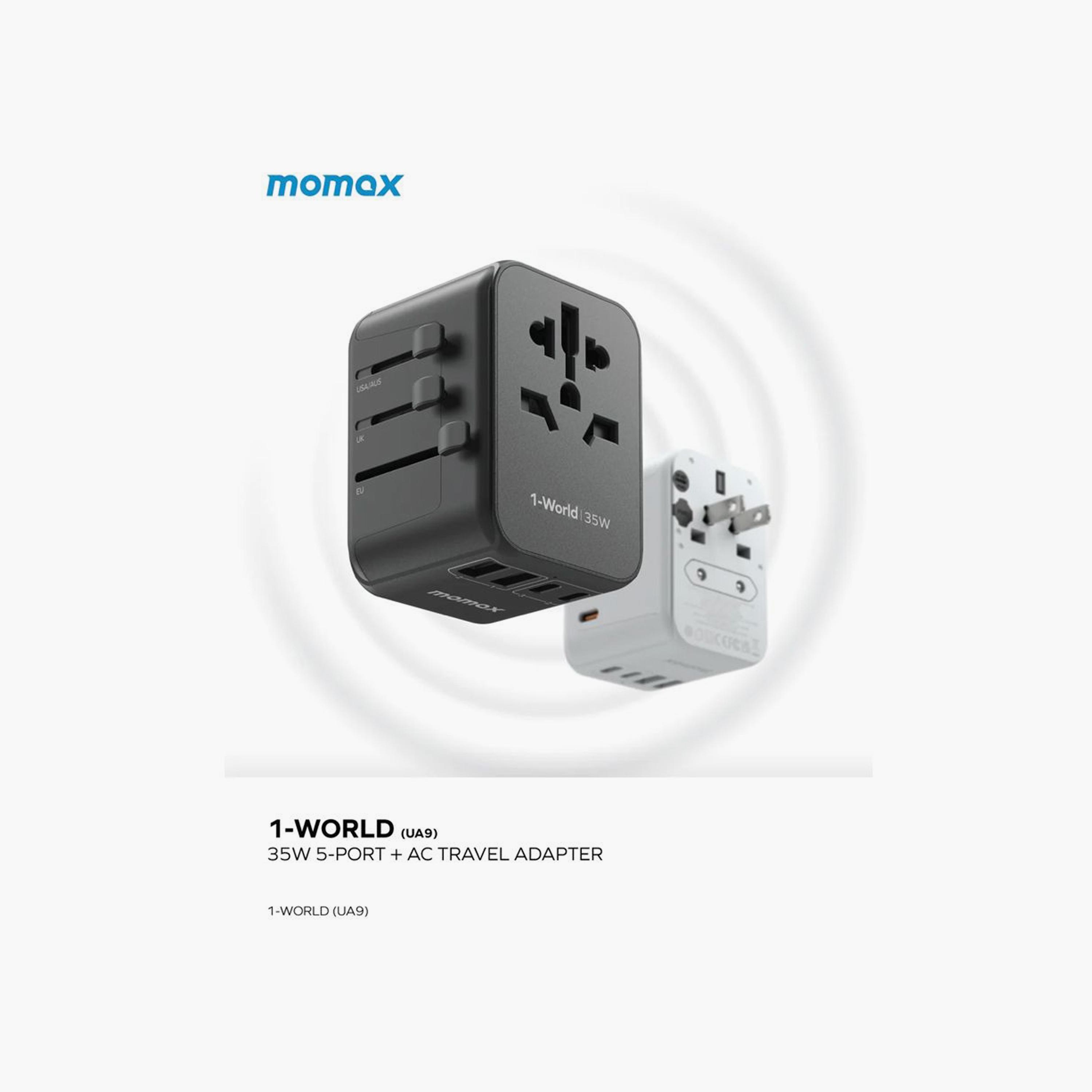 Momax Travel Socket 1-World Power Adapter Charger PD 5 Ports 35W - Black | UA9D-electronics-accessories-mobileaccesories-image-2